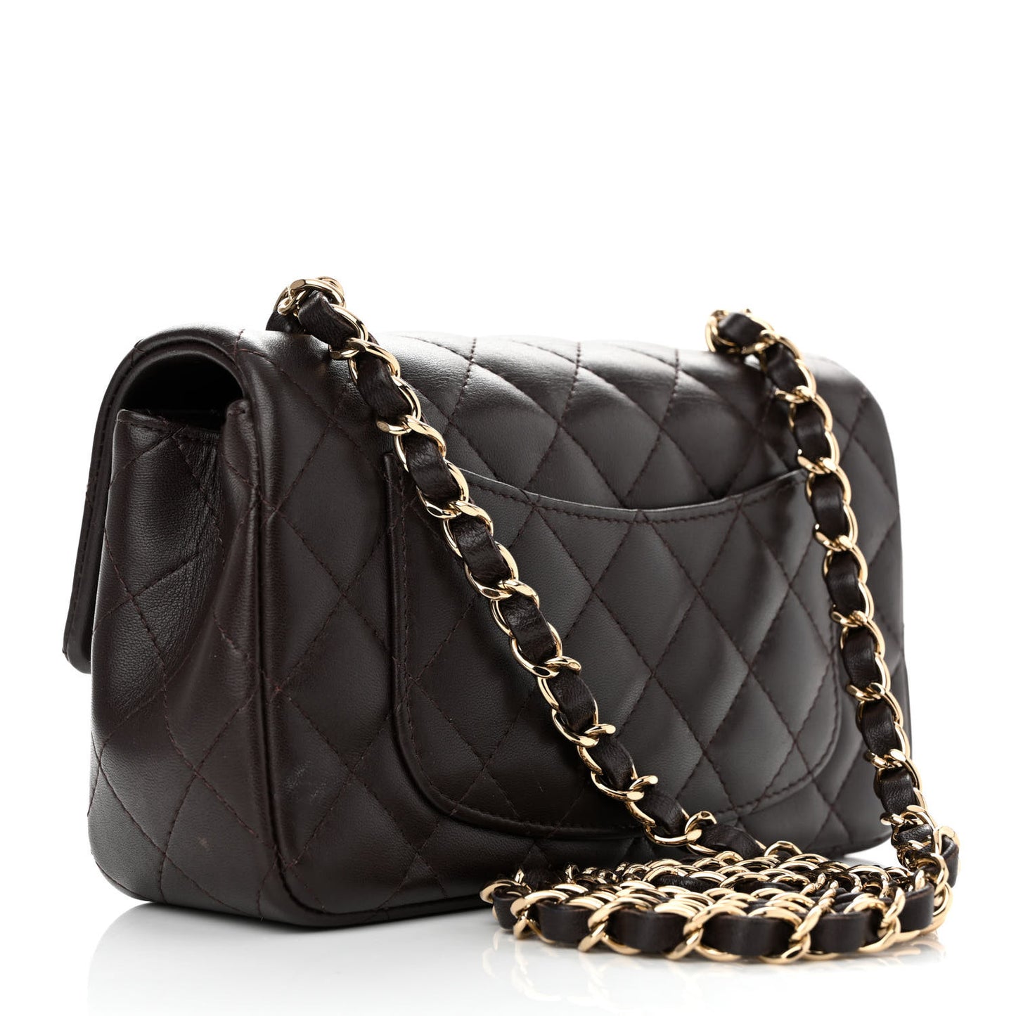 Lambskin Quilted Mini Rectangular Flap Dark Brown