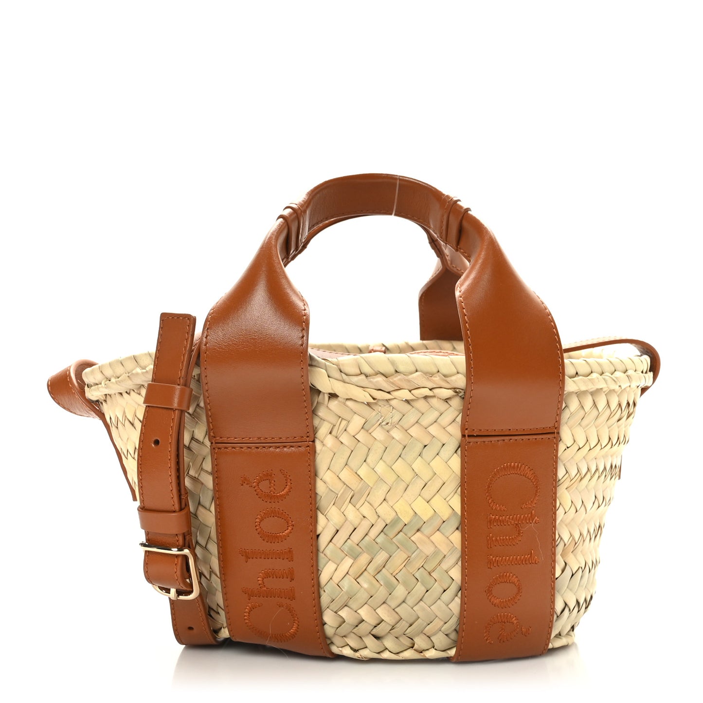 Raffia Smooth Calfskin Small Sense Basket Caramel