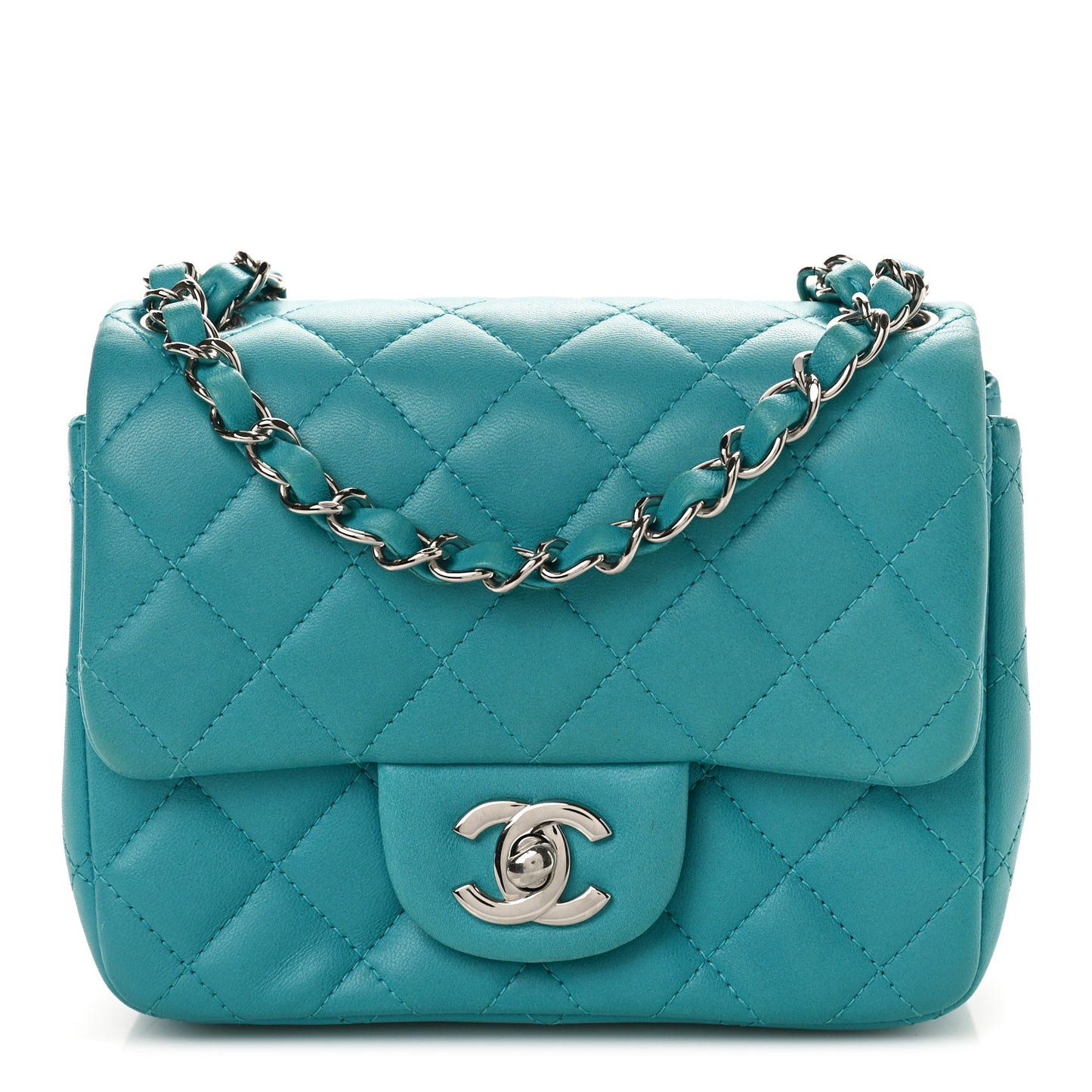 Lambskin Quilted Mini Square Flap Blue