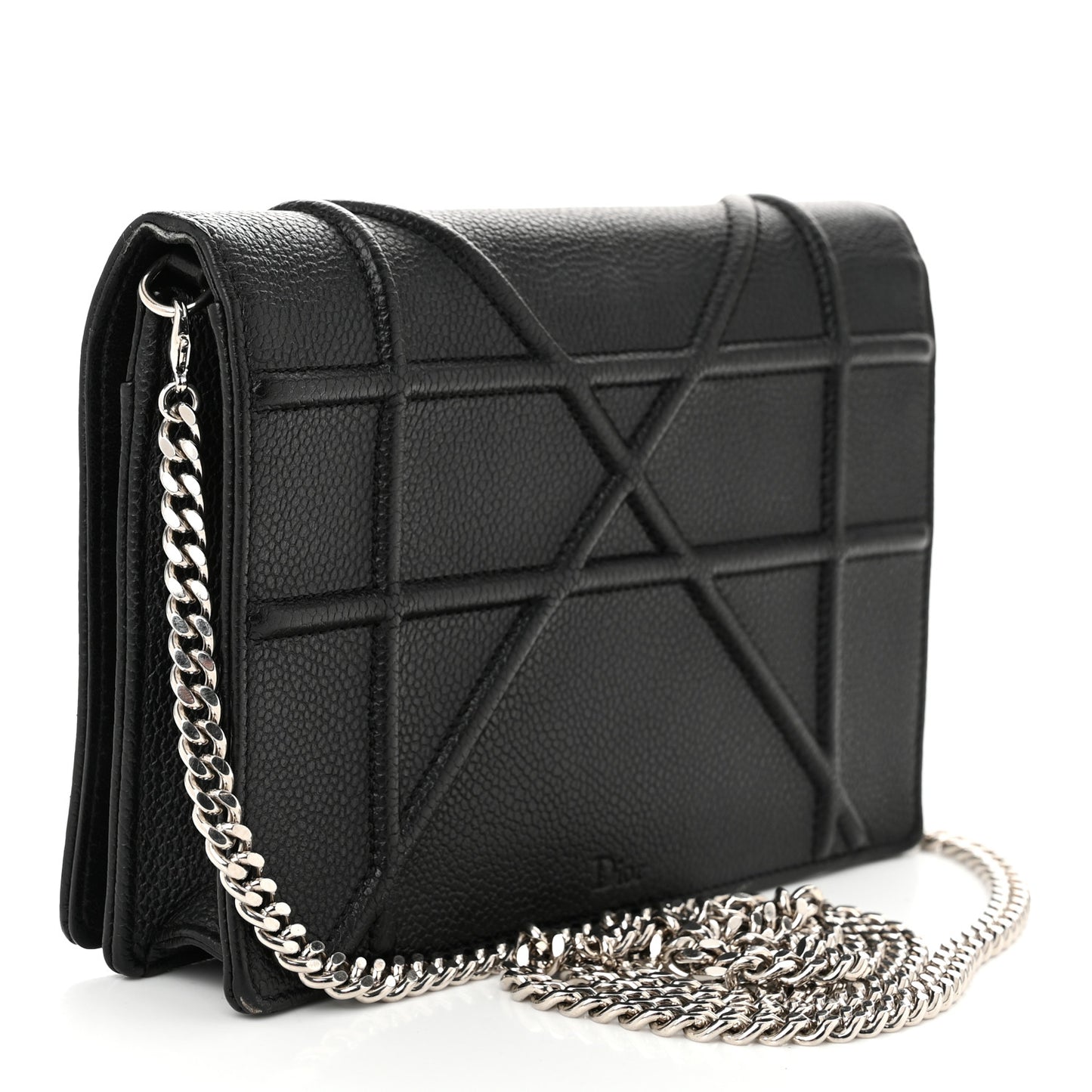 Grained Calfskin Diorama Wallet on Chain Pouch Black