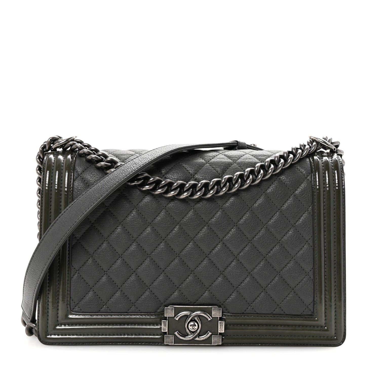 Goatskin Patent Quilted New Medium Boy Flap Grey