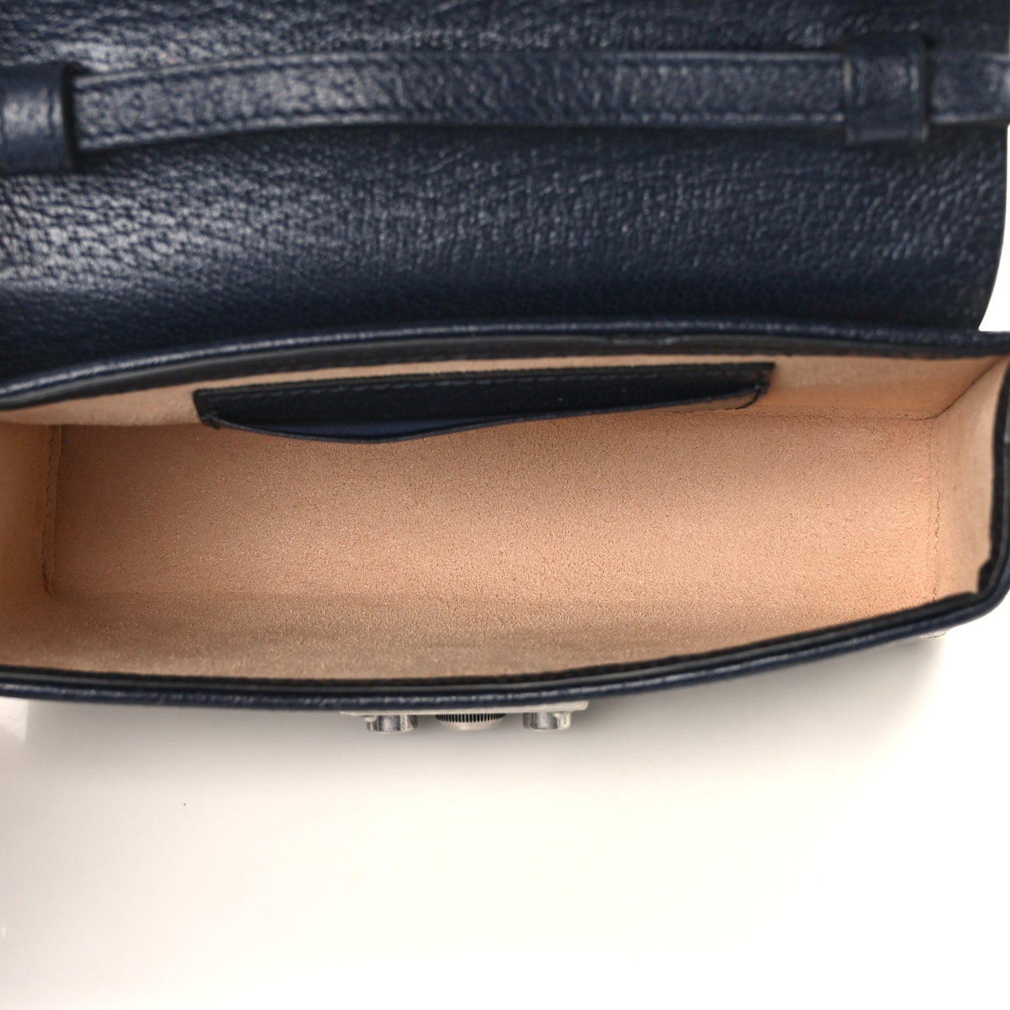 GG Supreme Monogram Textured Dollar Calfskin Web Mini Padlock Top Handle Shoulder Bag Beige Blue