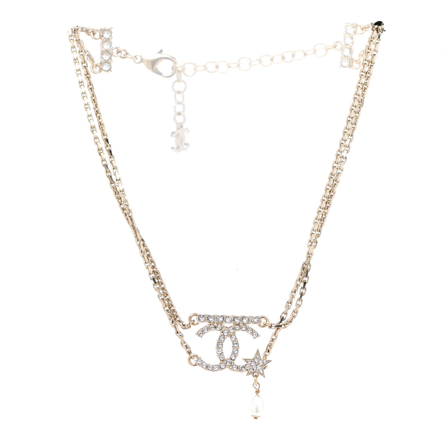 Pearl Crystal CC Star Choker Necklace Gold