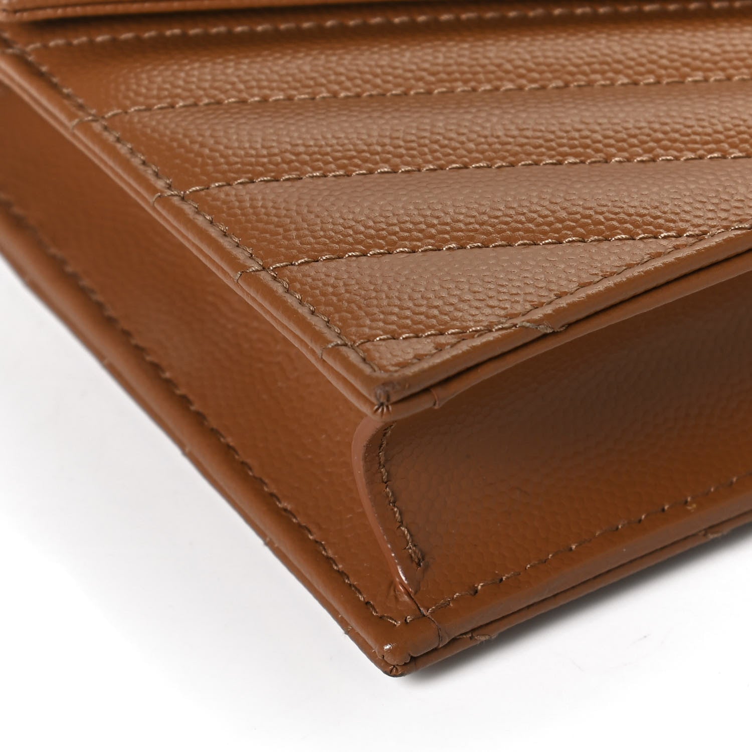 Saint Laurent Grain De Poudre Matelasse Chevron Monogram Envelope Chain Wallet Natural Dark 9 of 12