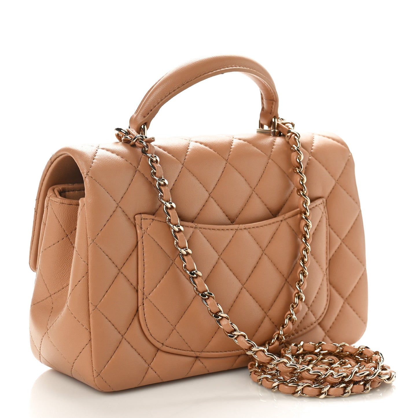 Lambskin Quilted Mini Top Handle Rectangular Flap Beige