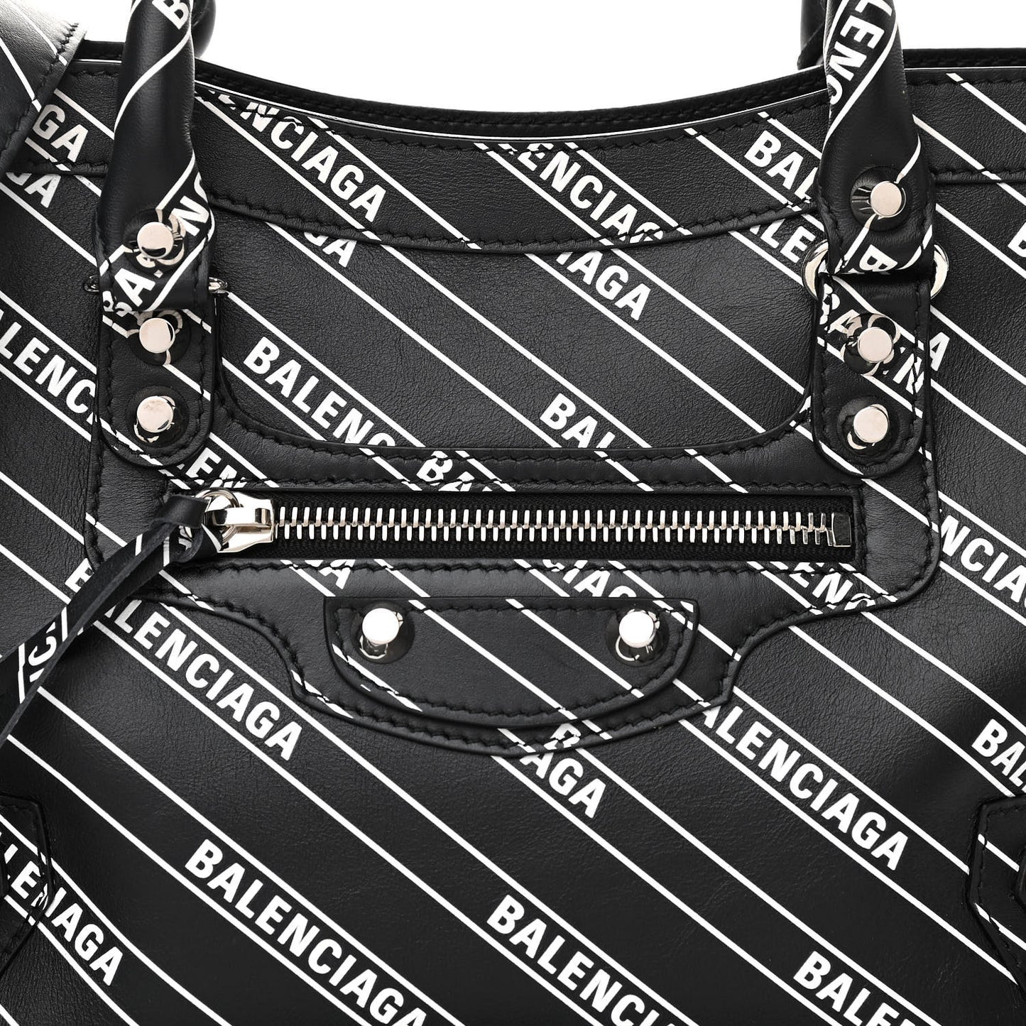 Veau Allover Logo Classic Silver Hardware S City Black White