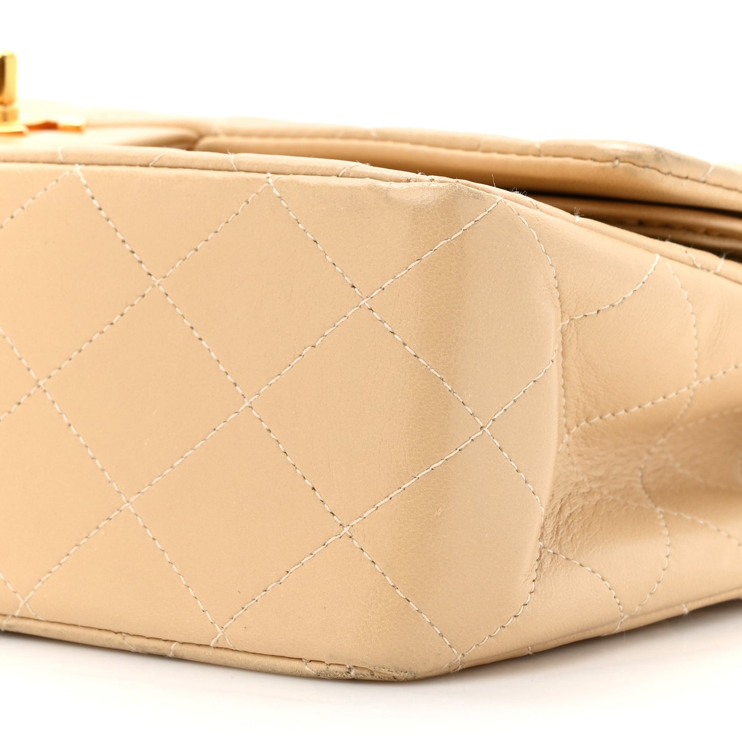 Lambskin Quilted Medium Double Flap Beige