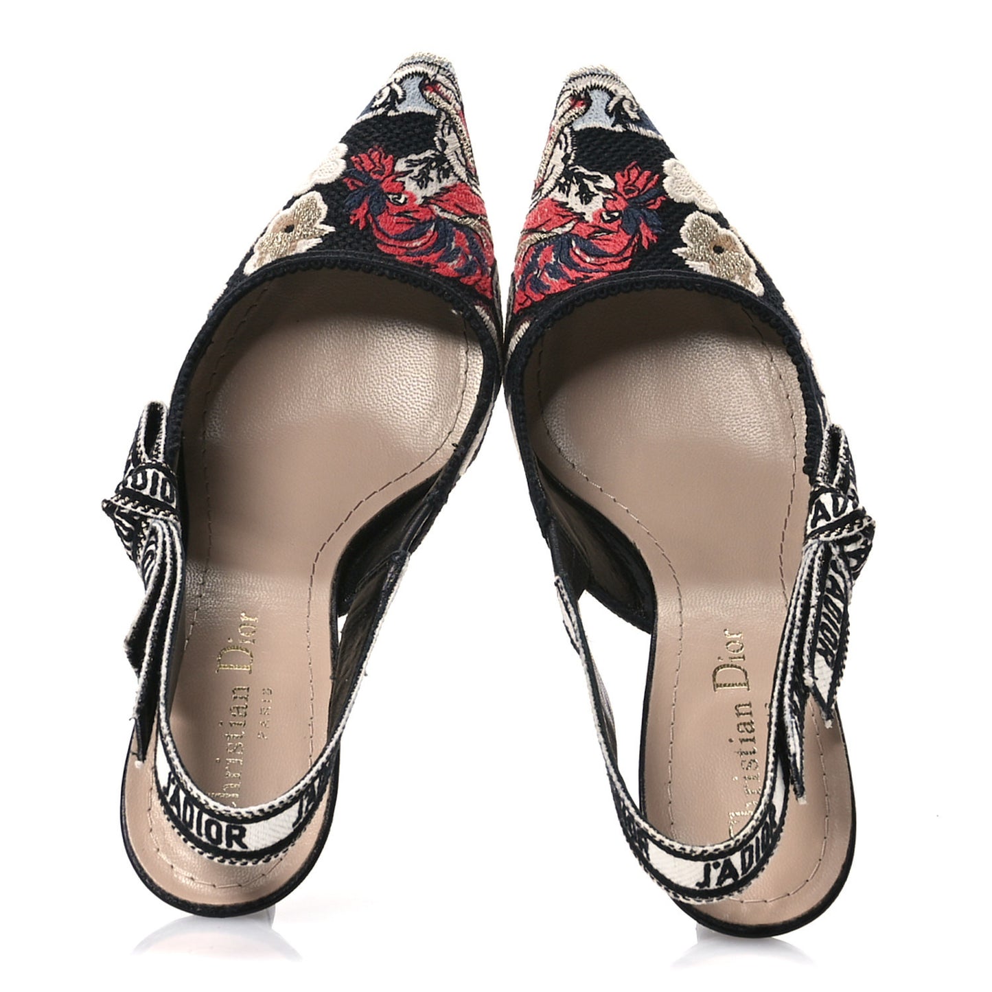 Canvas Embroidered Pop J'Adior Slingback 65mm Pumps 36 Black Multicolor