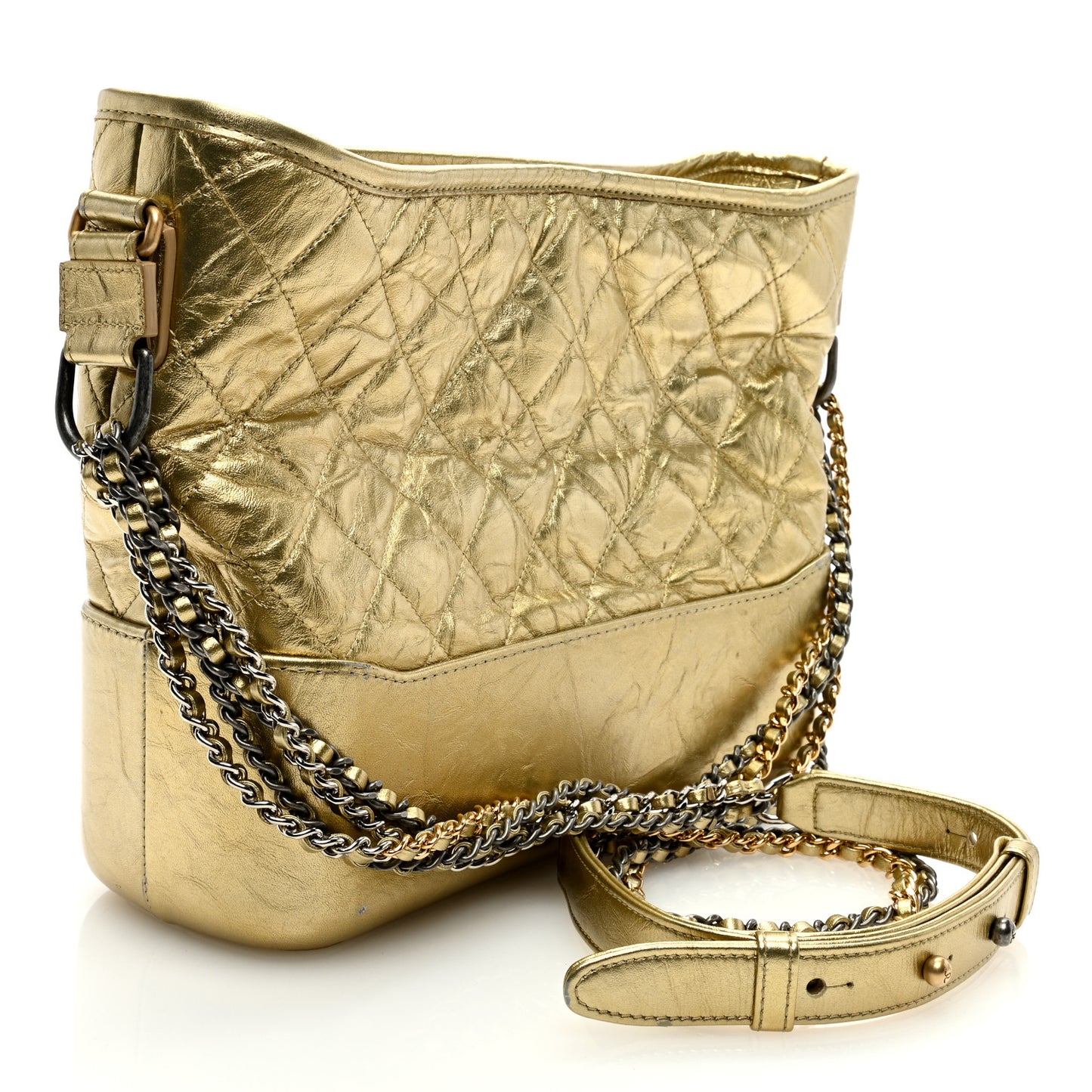 Metallic Aged Calfskin Quilted Medium Gabrielle Gold