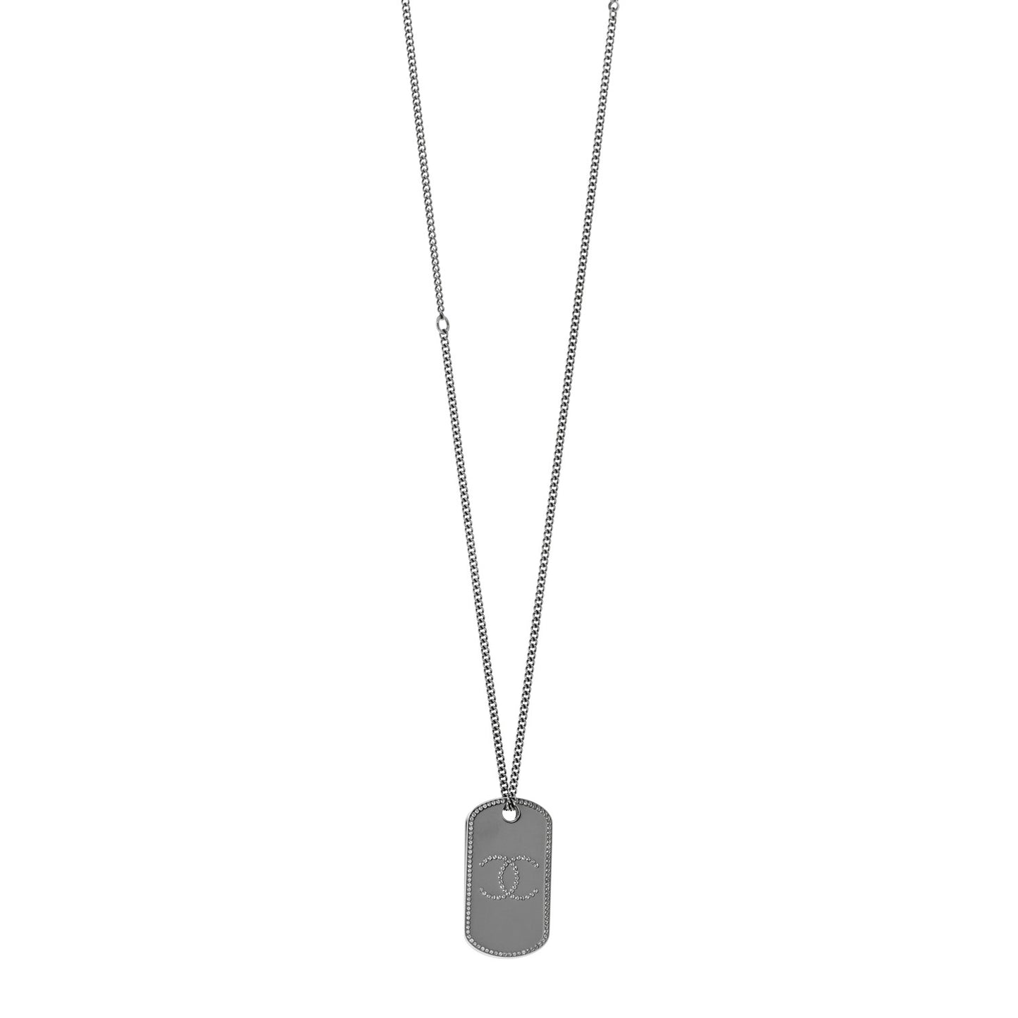 Metal Crystal Ruthenium Dog Tag Charm Necklace Black