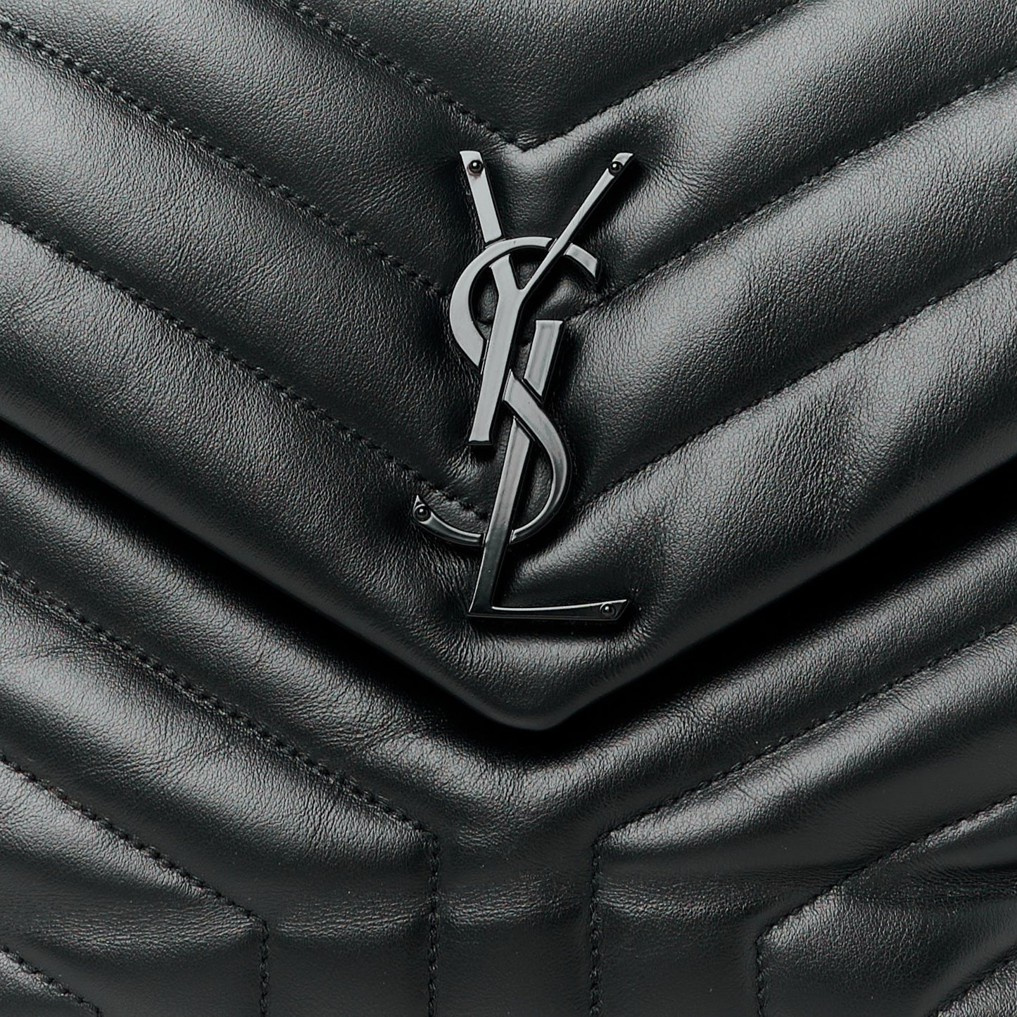 Calfskin Y Quilted Monogram Monochrome Medium Loulou Chain Satchel Black