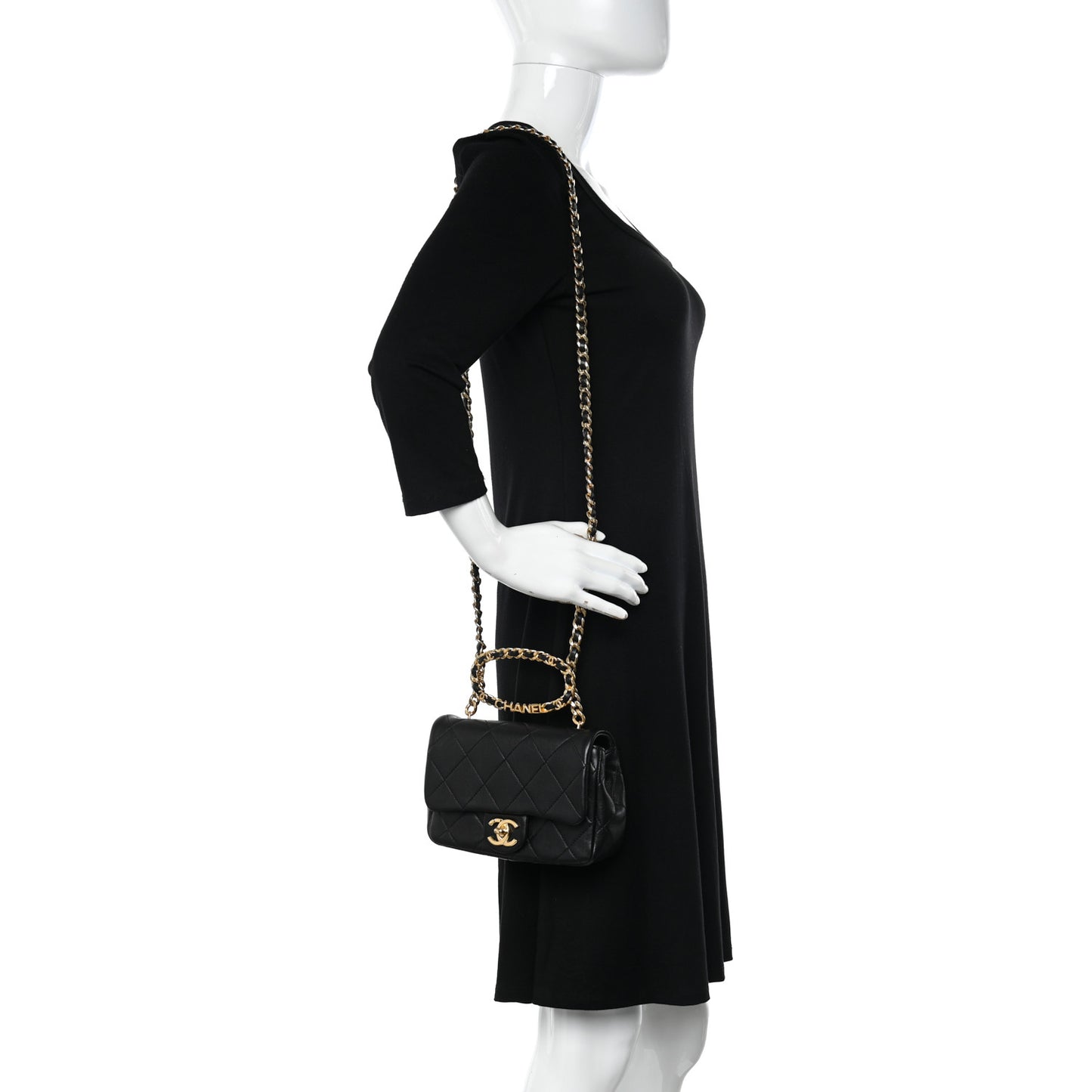 Lambskin Metal Quilted Mini Top Handle Square Flap Black