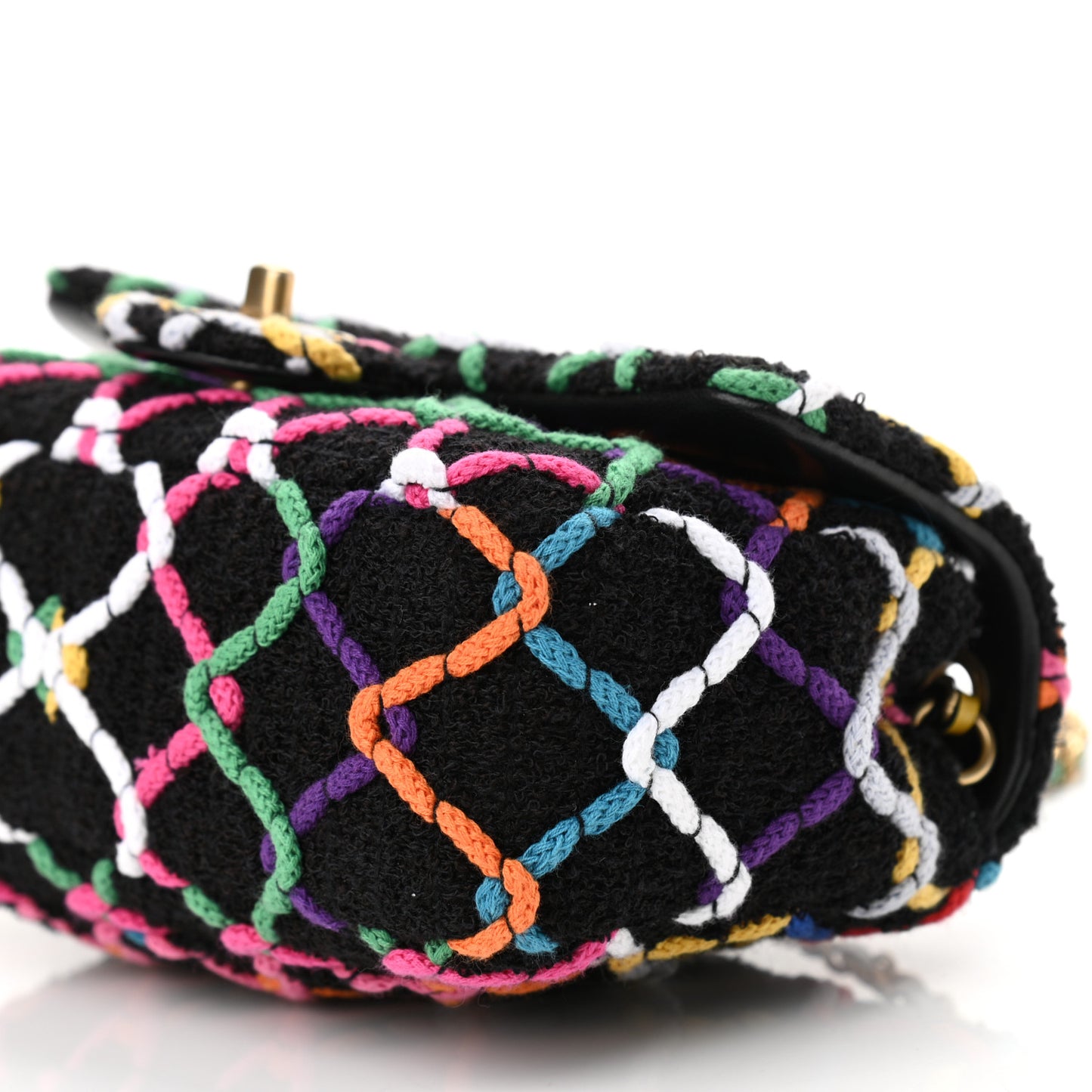 Tweed Diamond Threaded Mini Rectangular Pearl Crush Flap Black Multicolor