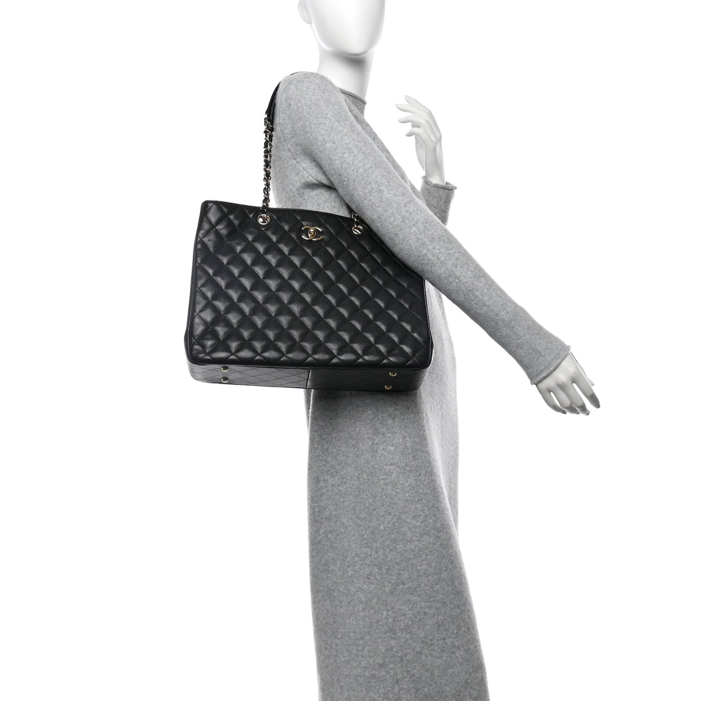 Caviar Quilted Large Shopping Tote Black