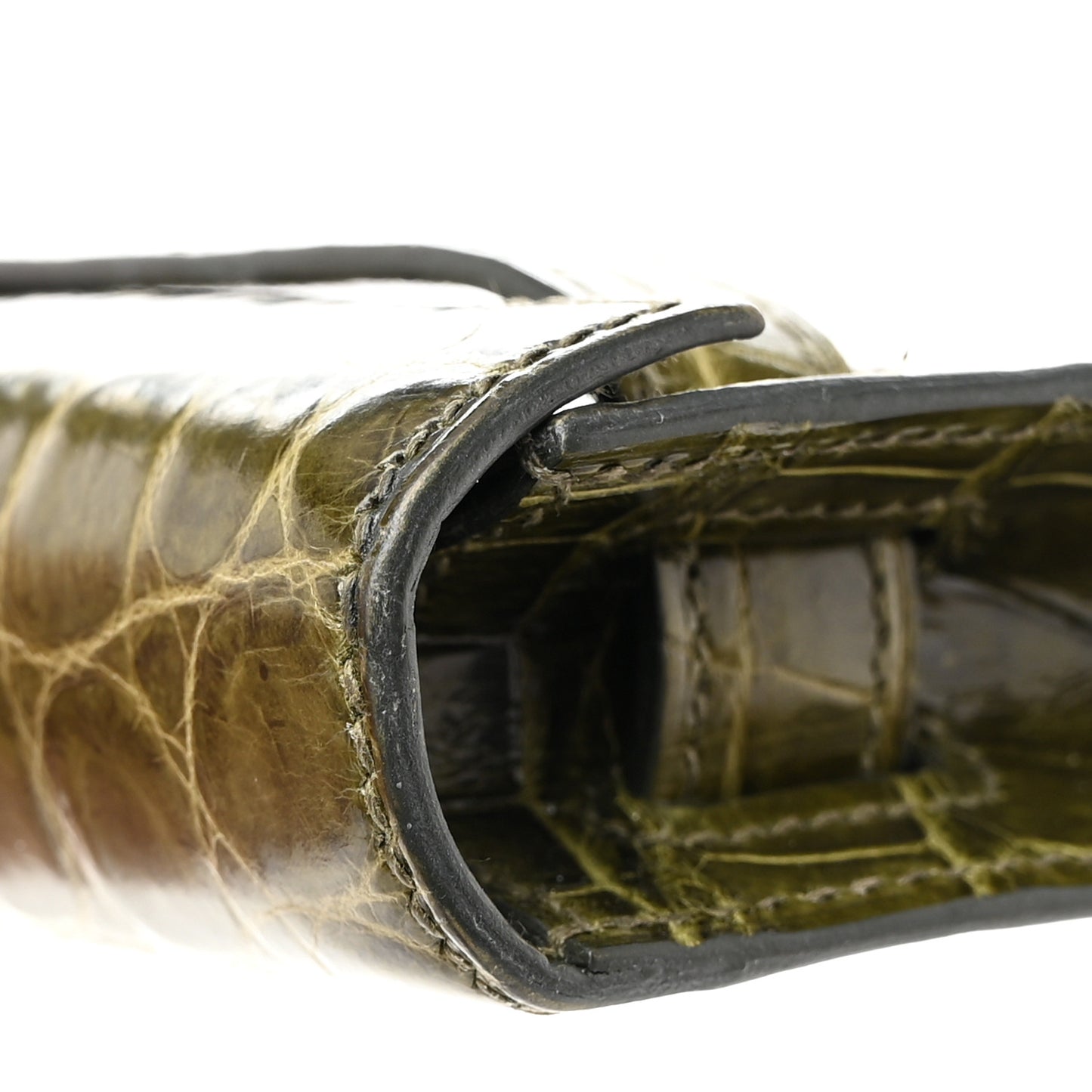 Shiny Niloticus Crocodile Kelly Cut Pochette Vert Veronese