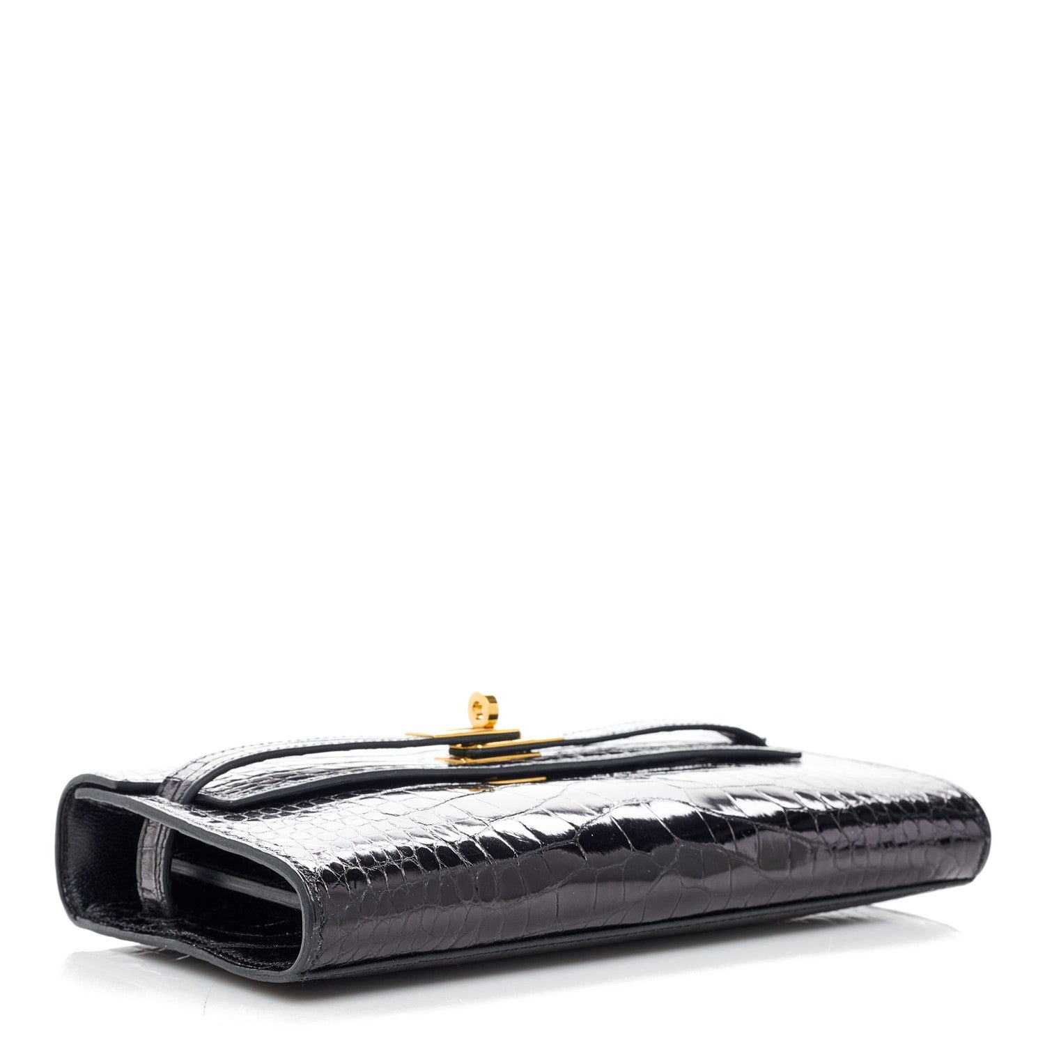 Hermes Shiny Alligator Kelly Wallet To Go Black 4 of 10