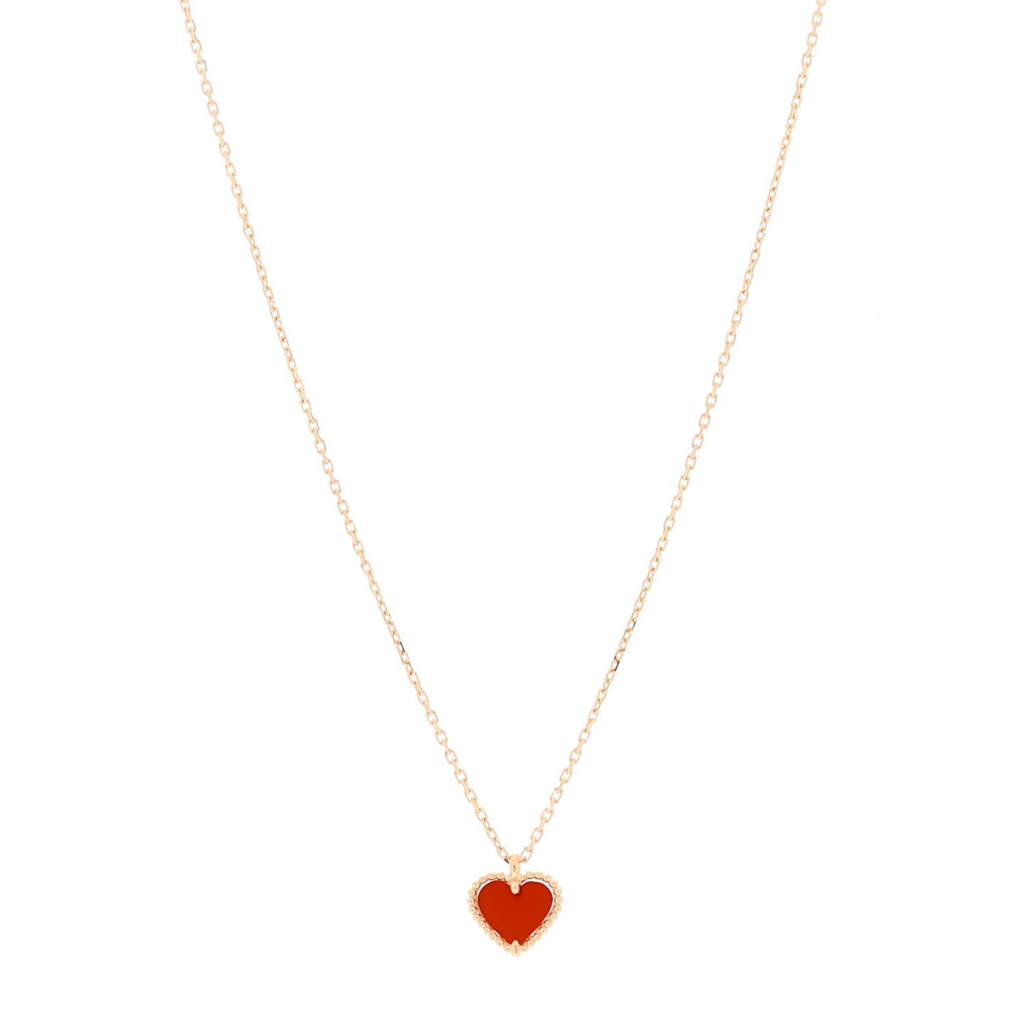 18K Rose Gold Carnelian Sweet Alhambra Heart Pendant Necklace