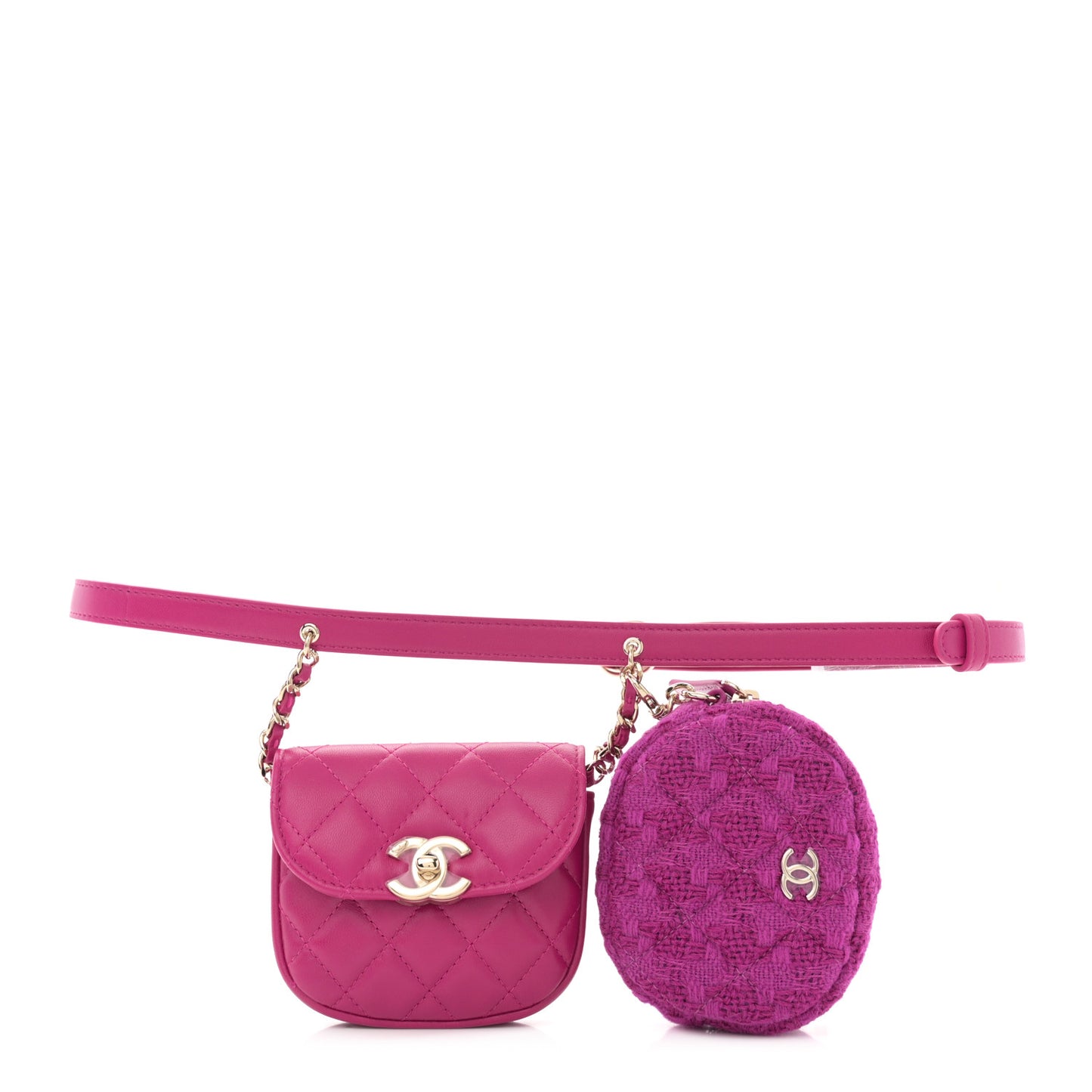 Tweed Lambskin Quilted Waist Bag With Coin Purse Fuchsia