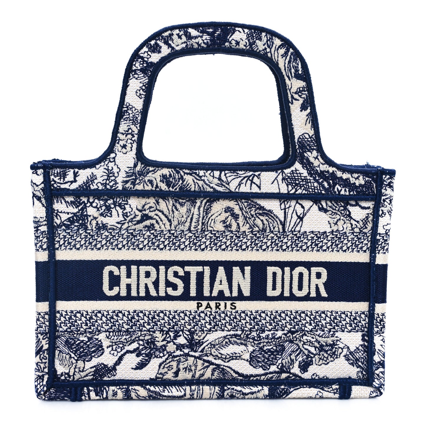 Canvas Embroidered Mini Toile De Jouy Book Tote Blue