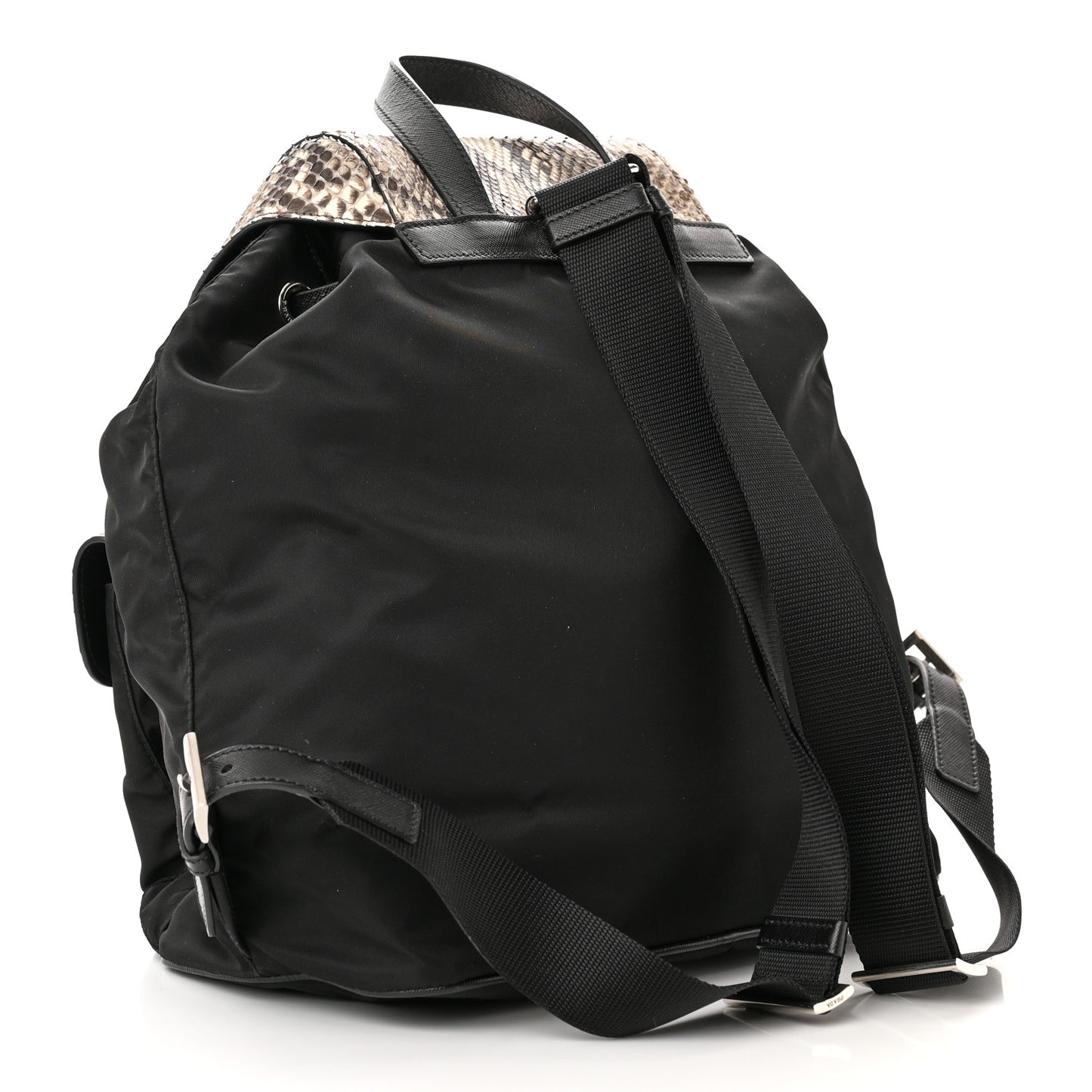 Tessuto Nylon Snakeskin Saffiano Medium Backpack Black Roccia