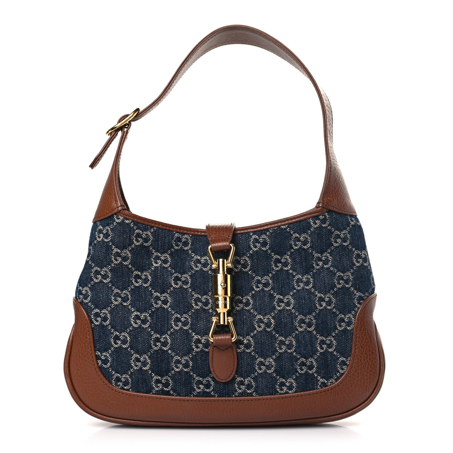 New Denim GG Monogram Calfskin Small Jackie 1961 Hobo Blue Tea Cuir