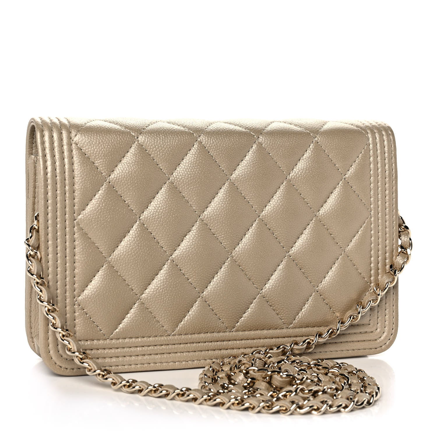 Chanel Metallic Caviar Quilted Boy Wallet On Chain WOC Light Gold 2 of 10