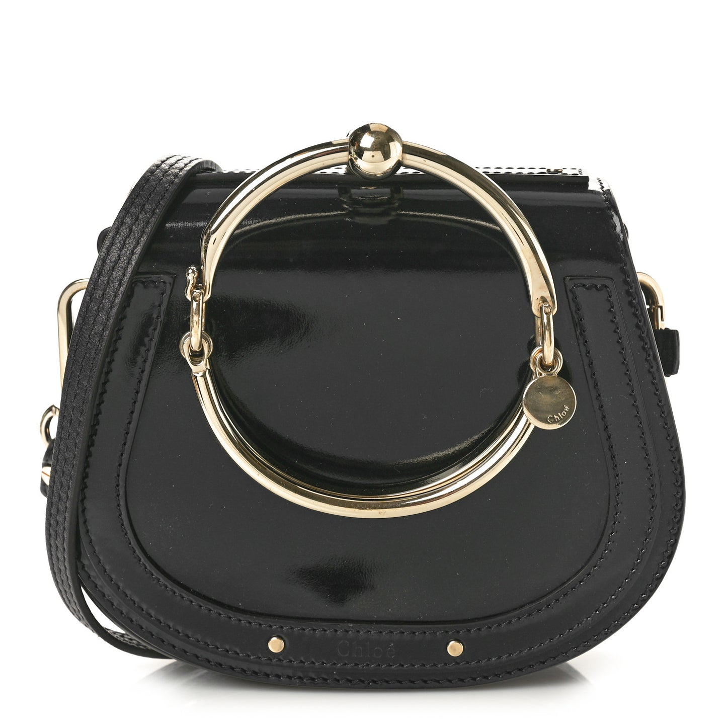 Patent Suede Small Nile Bracelet Bag Black