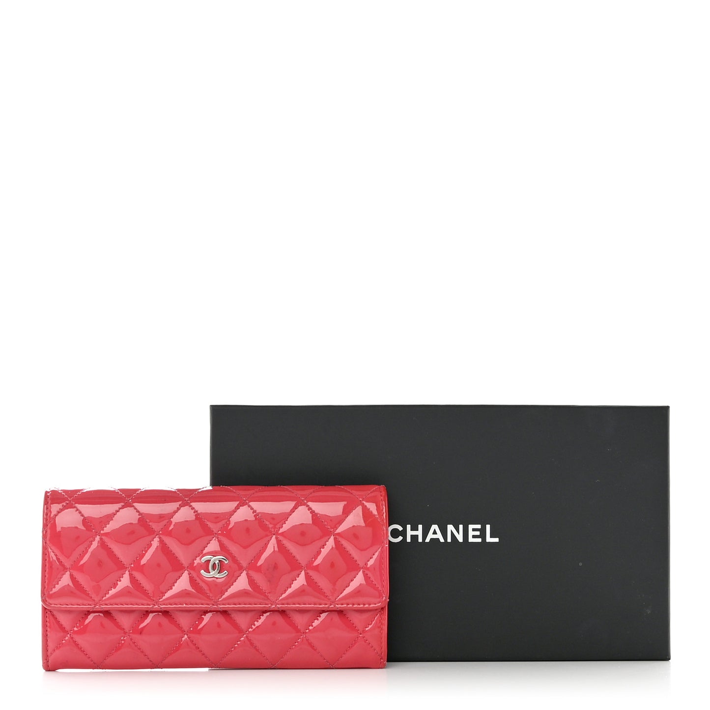 Patent Quilted Large Gusset Flap Wallet Pink