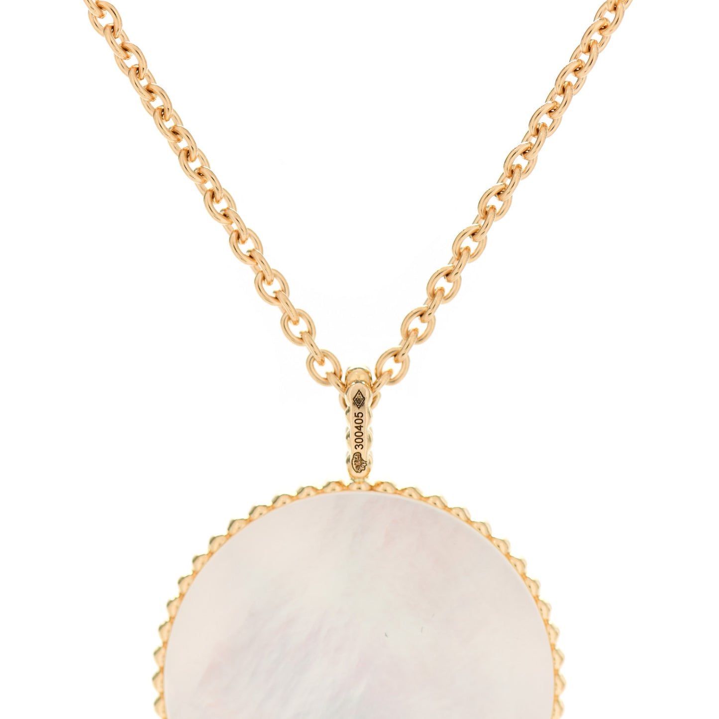 18K Yellow Gold Diamond Mother of Pearl Rose Des Vents Medallion Necklace
