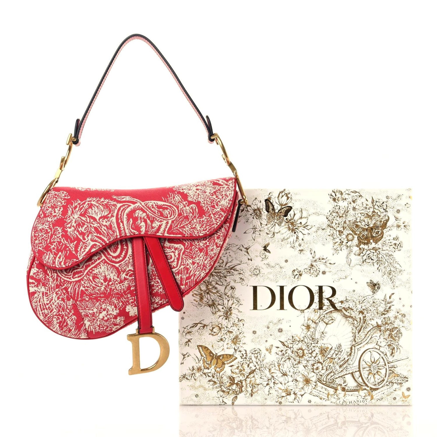 Christian Dior Canvas Reverse Embroidered Toile De Jouy Saddle Bag Red 9 of 9