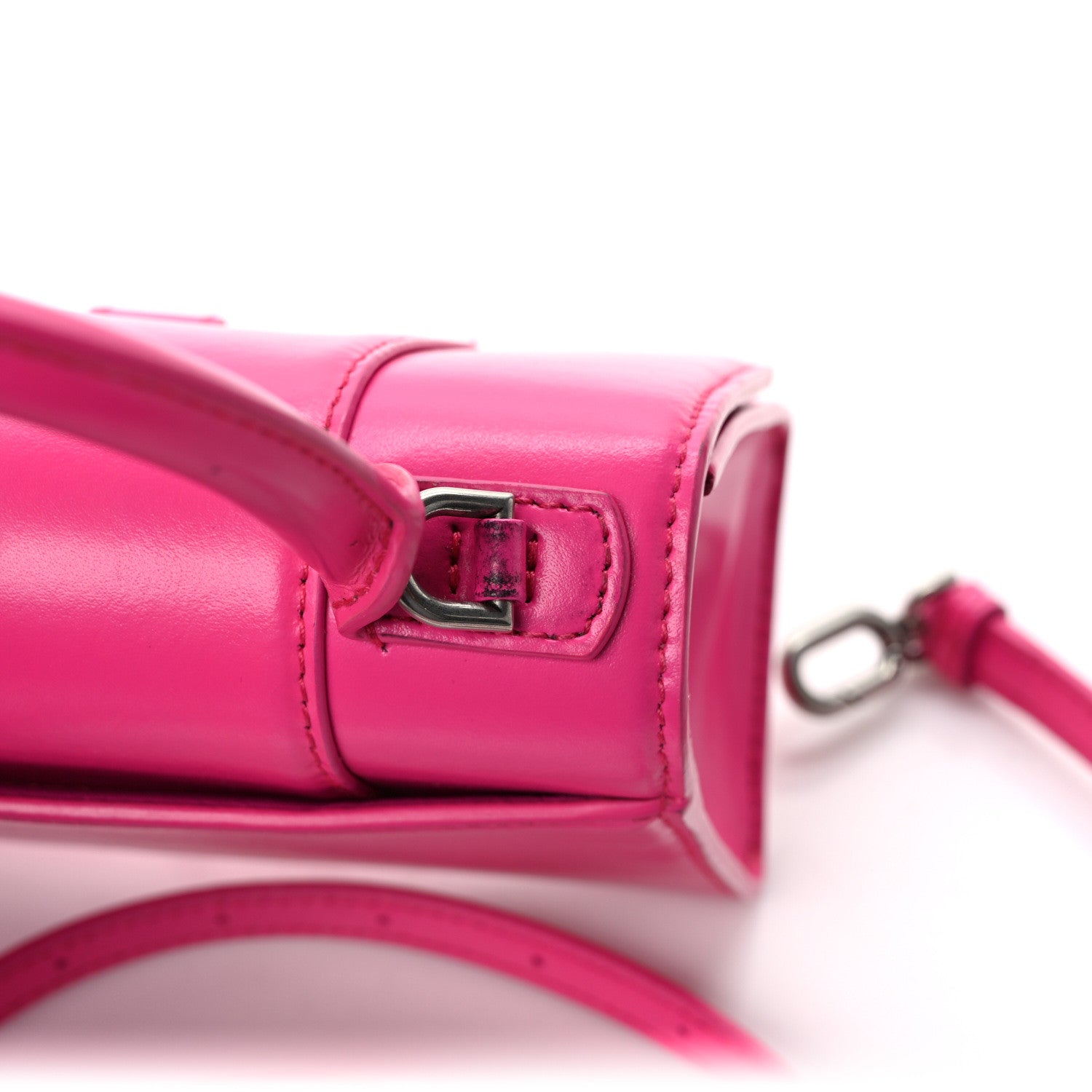 Balenciaga Shiny Box Calfskin Tonal B Hourglass Top Handle Bag XS Fuchsia 9 of 9