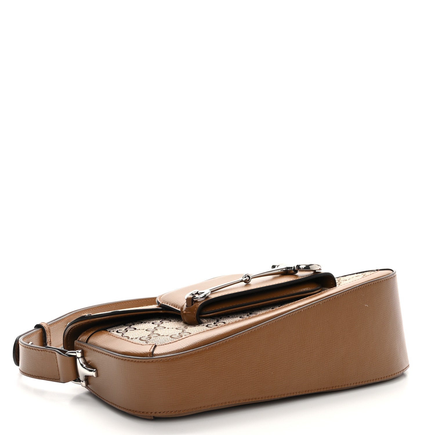 Gucci Monogram Small Horsebit 1955 Asymmetric Shoulder Bag Beige Brown Sugar 4 of 10