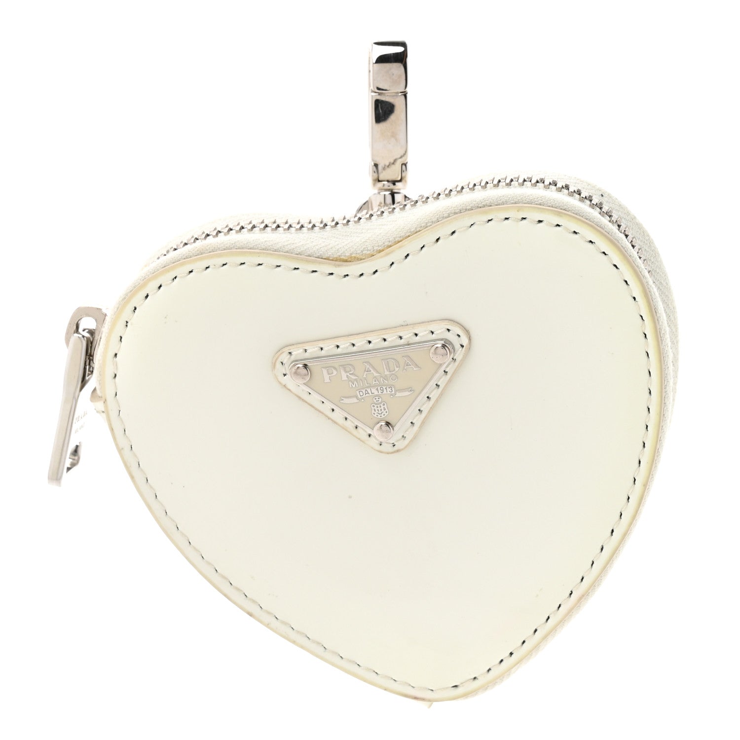 PRADAがまぐちバッグチャーム激レア超美品！ Prada Spazzolato Heart Coin Pouch Bag Charm White 1863231