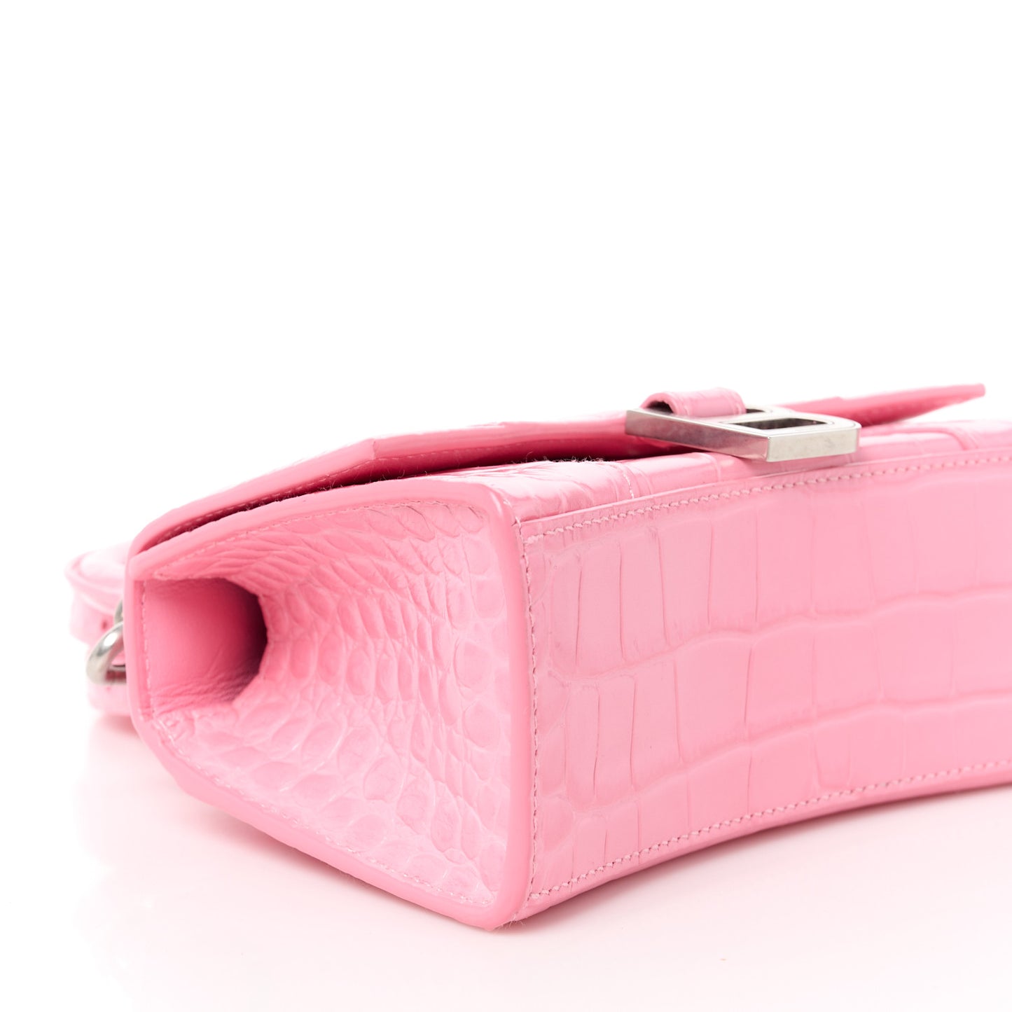 Shiny Calfskin Crocodile Embossed Hourglass Top Handle Bag XS Sweet Pink