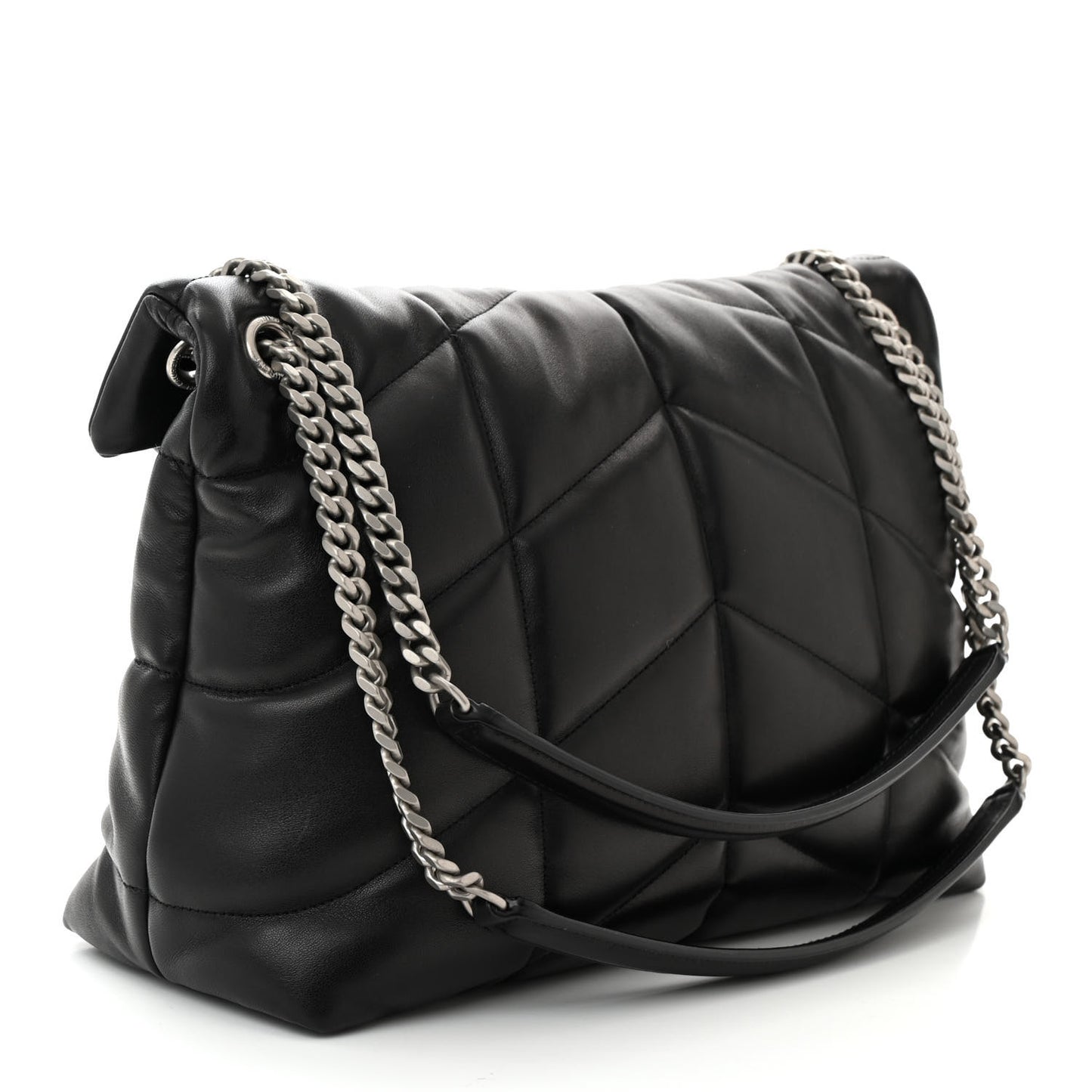 Lambskin Quilted Medium Loulou Puffer Monogram Chain Satchel Black