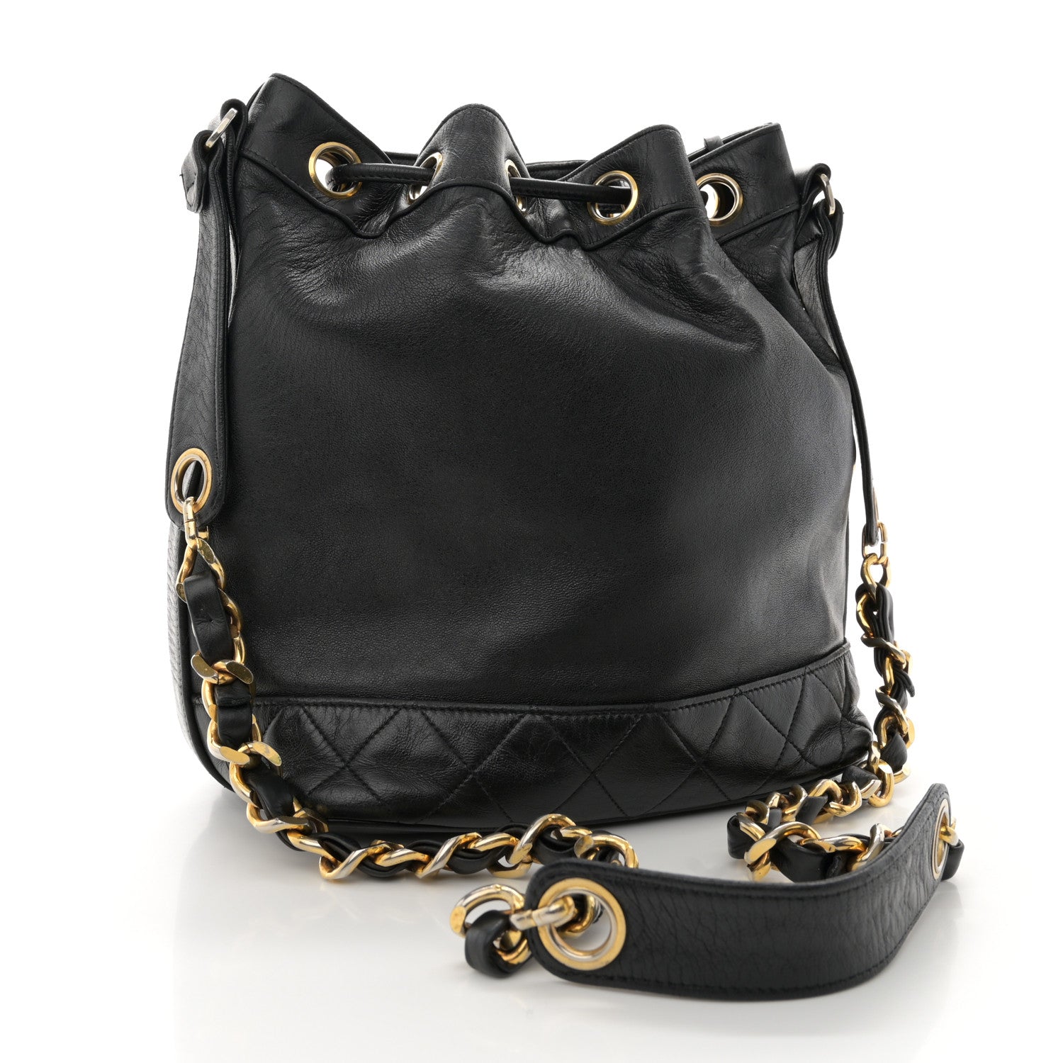 Chanel Lambskin Quilted Drawstring Bucket Bag Black 3 of 11