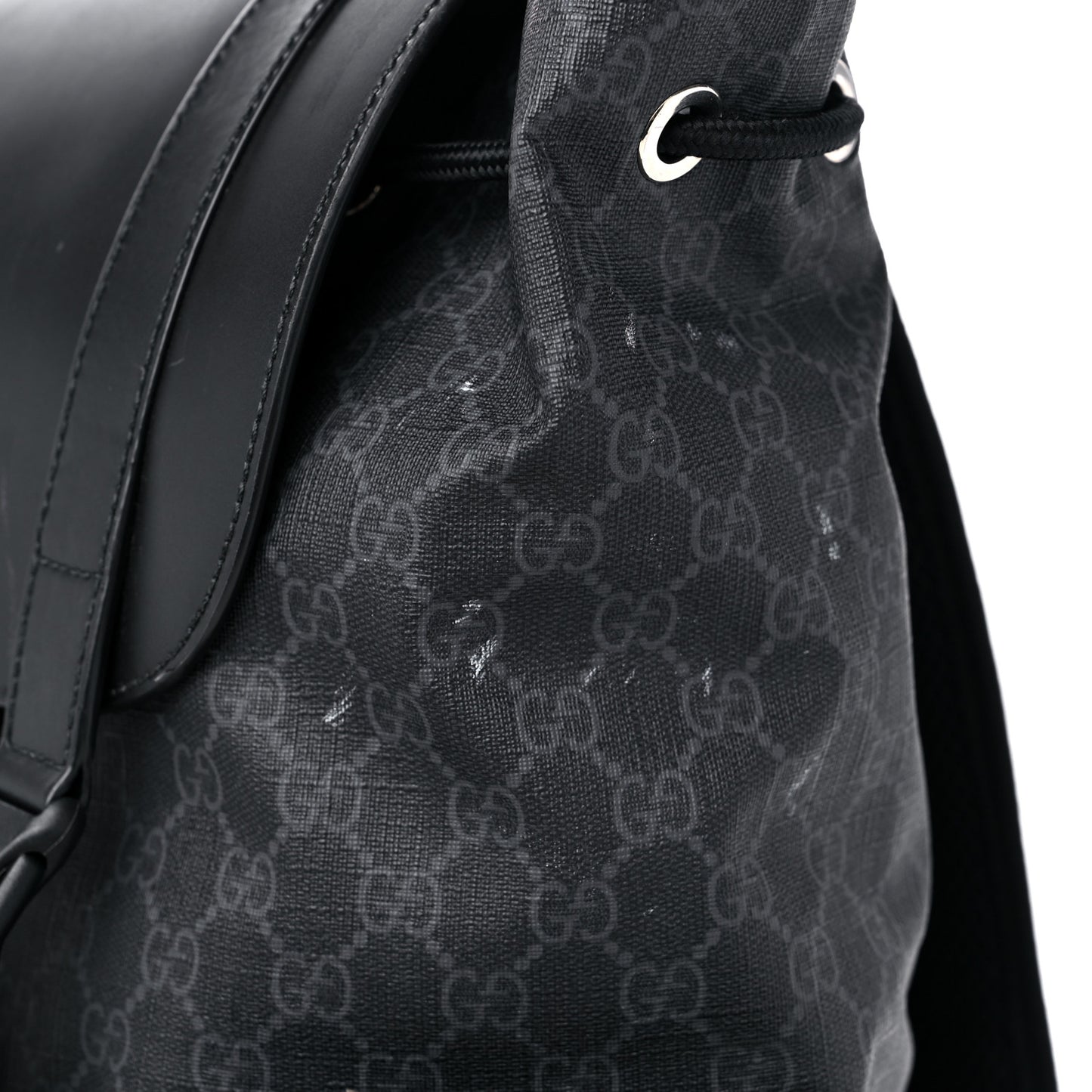 Soft GG Supreme Monogram Calfskin Web Double Buckle Backpack Black