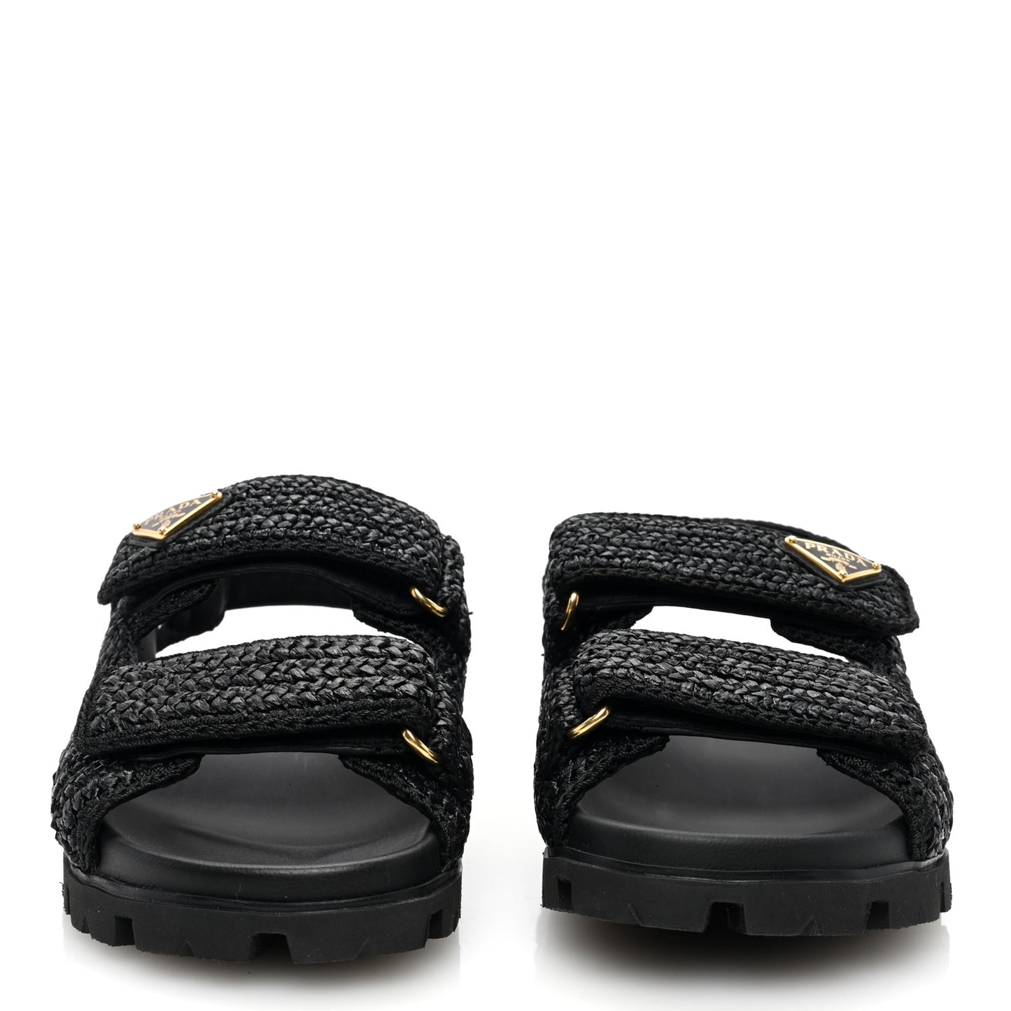 Raffia Metal Triangle Logo Crochet Cage Sandals 39 Black