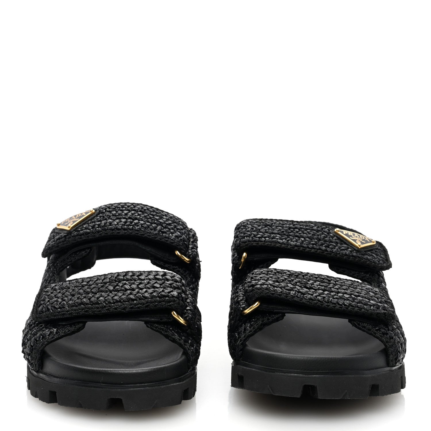 Prada Raffia Metal Triangle Logo Crochet Cage Sandals 39 Black 2 of 8