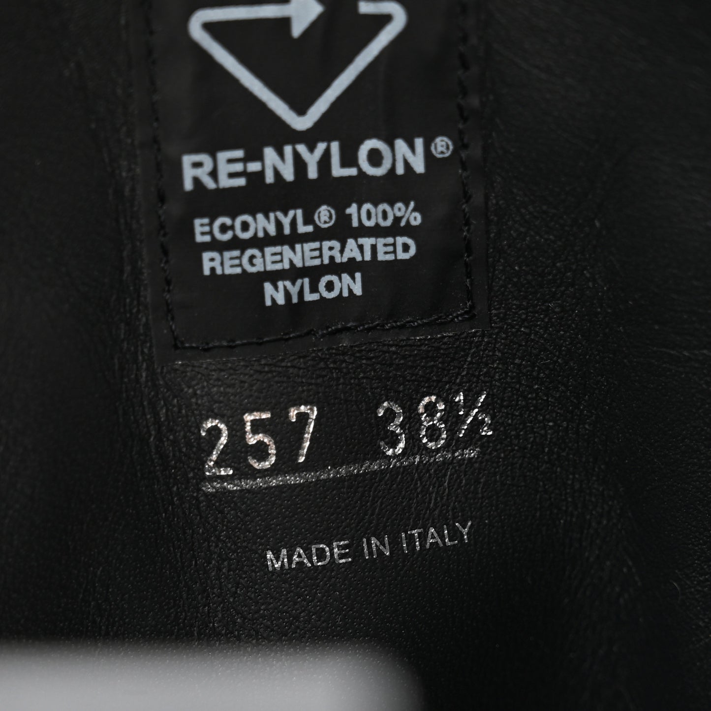 Vitello Lux Nylon Metal Triangle Logo Monolith Pouch Pocket 55mm Tall Combat Boots 38.5 Black