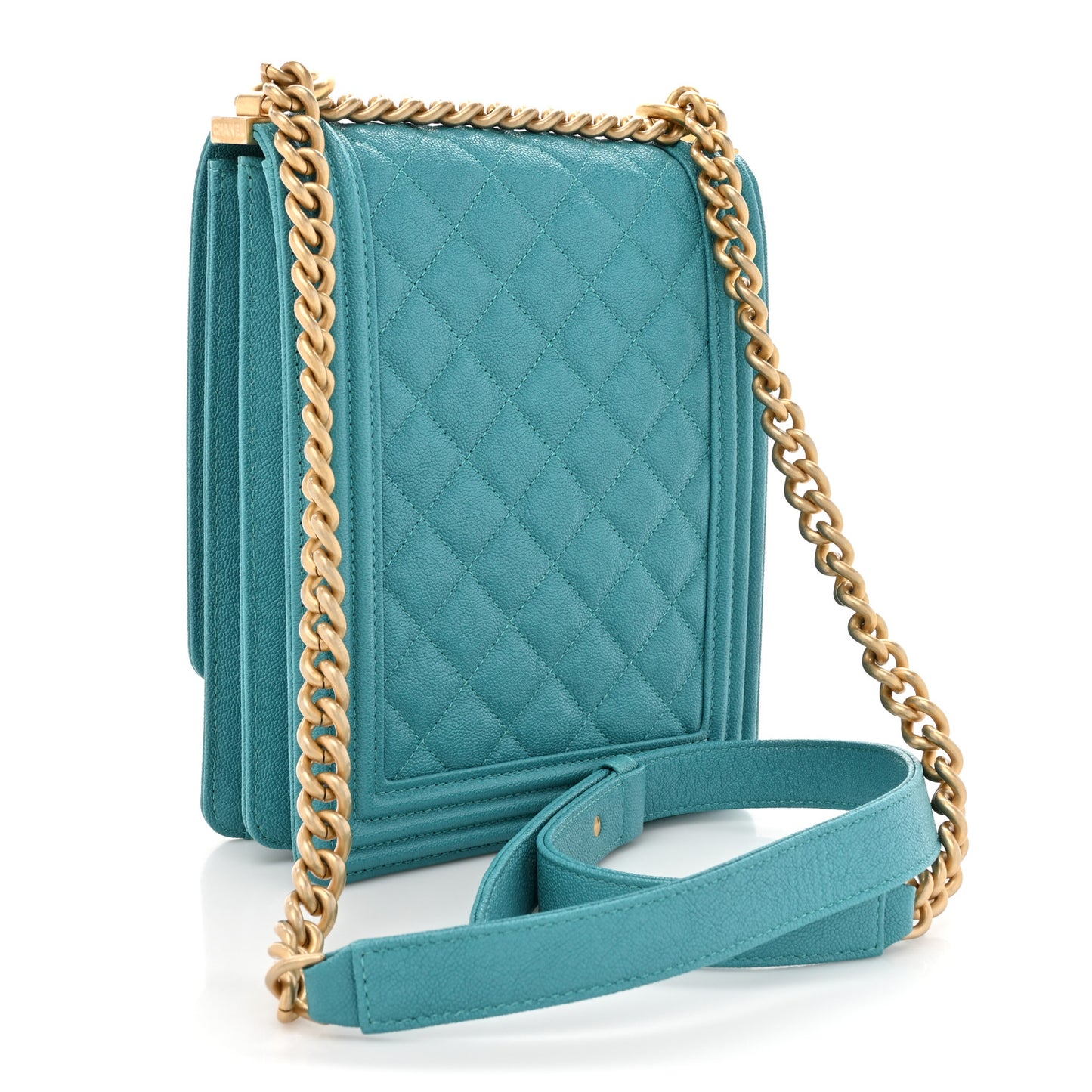 Caviar Quilted North South Boy Flap Turquoise