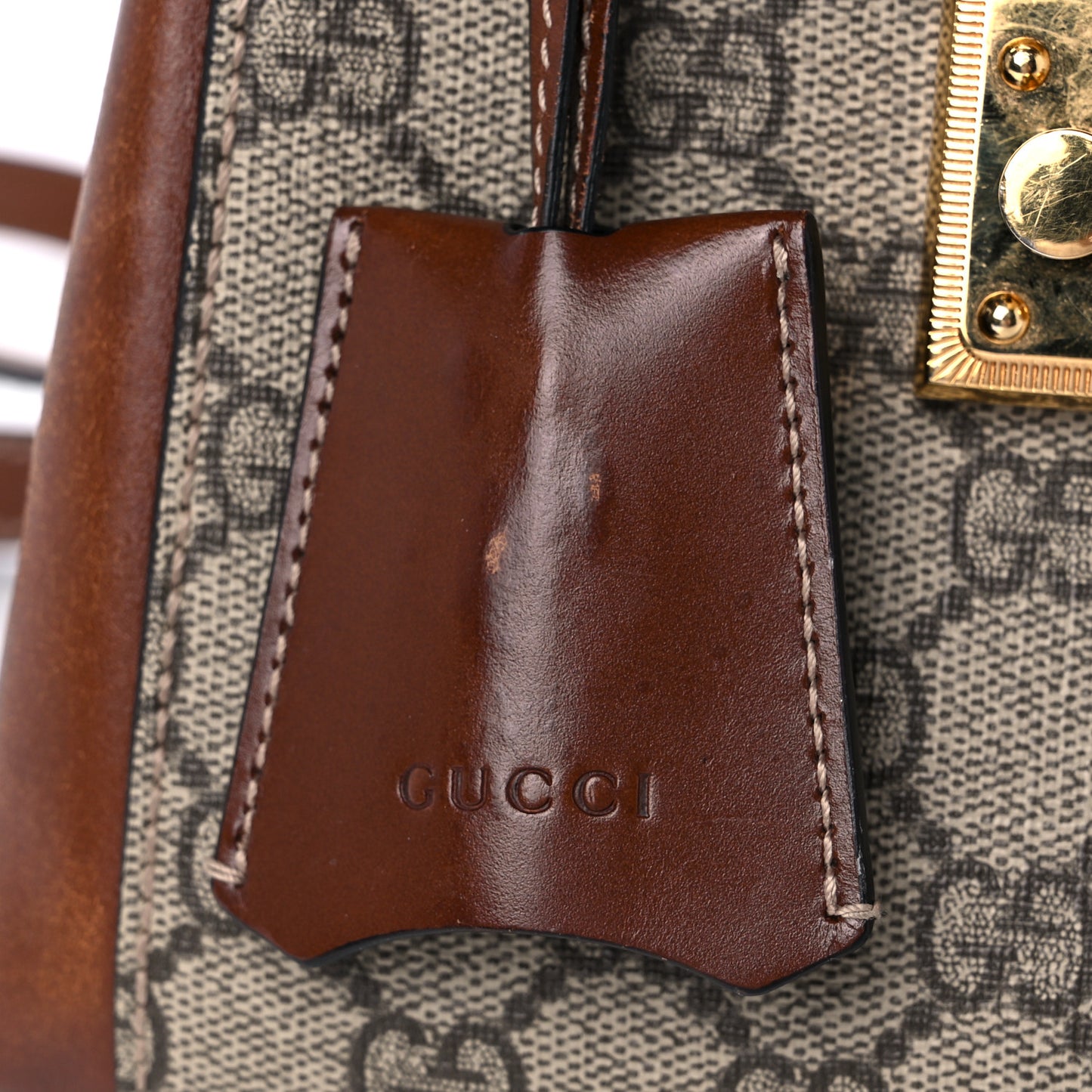 GG Supreme Monogram Calfskin Padlock Backpack Beige Cuir Black