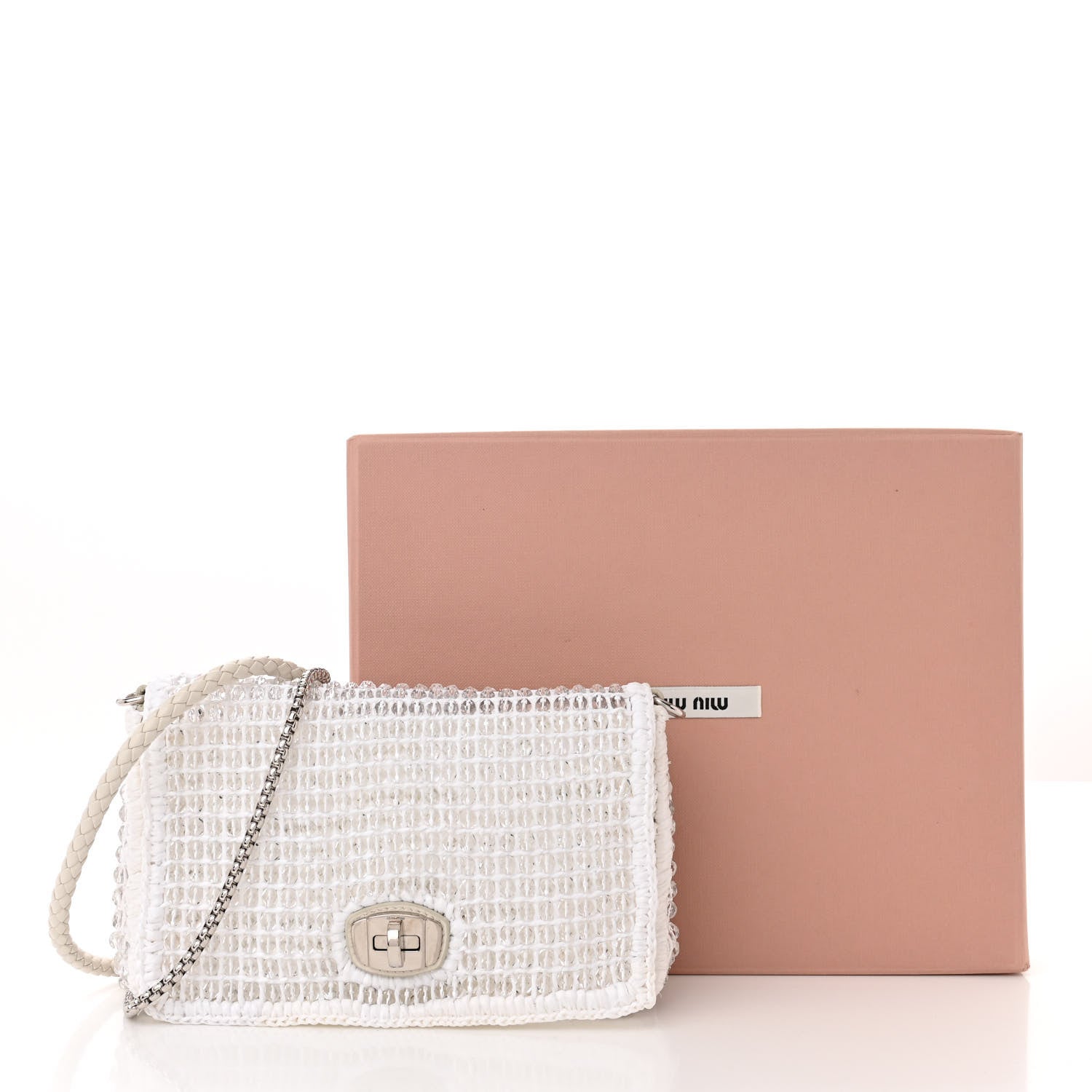 Miu Miu Raffia Beaded Flap Shoulder Flap White 3 of 10