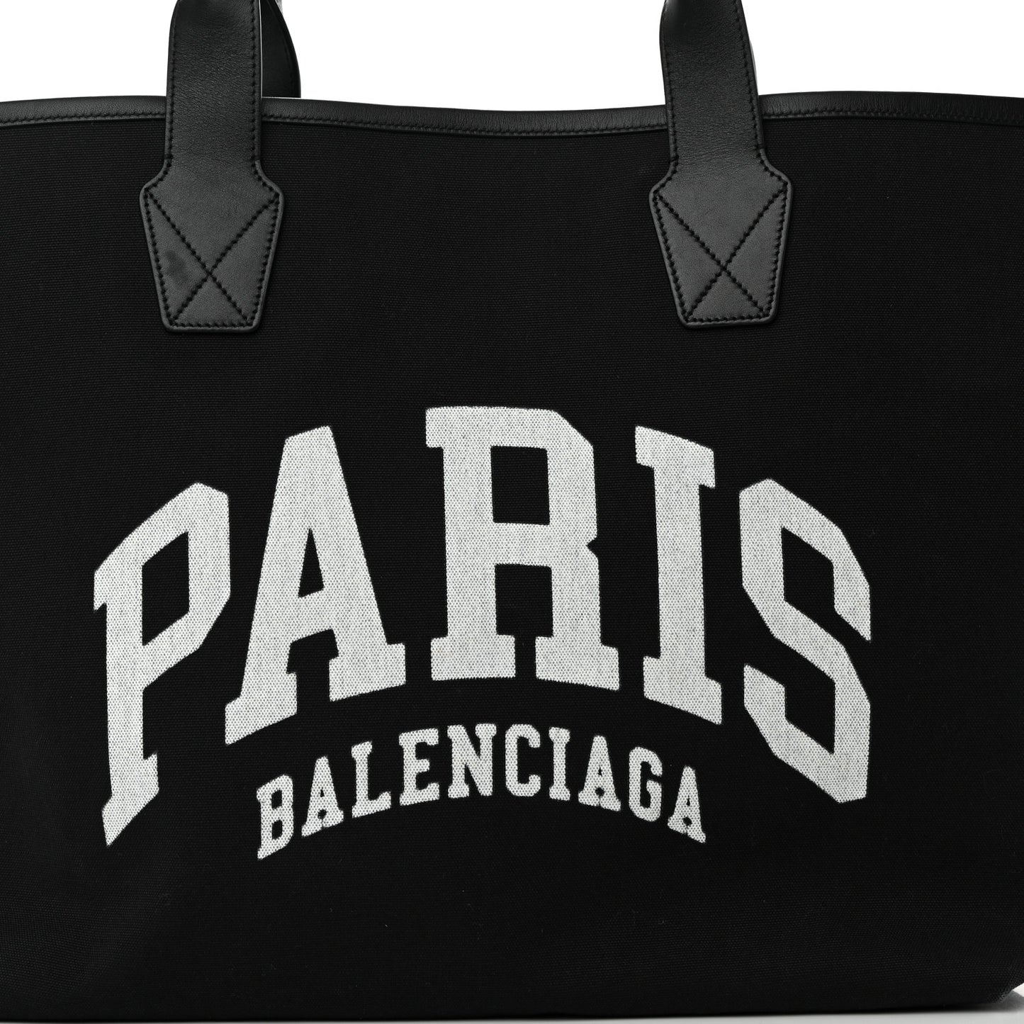 Cotton Canvas Calfskin Cities Paris Jumbo Large Tote Bag Black White