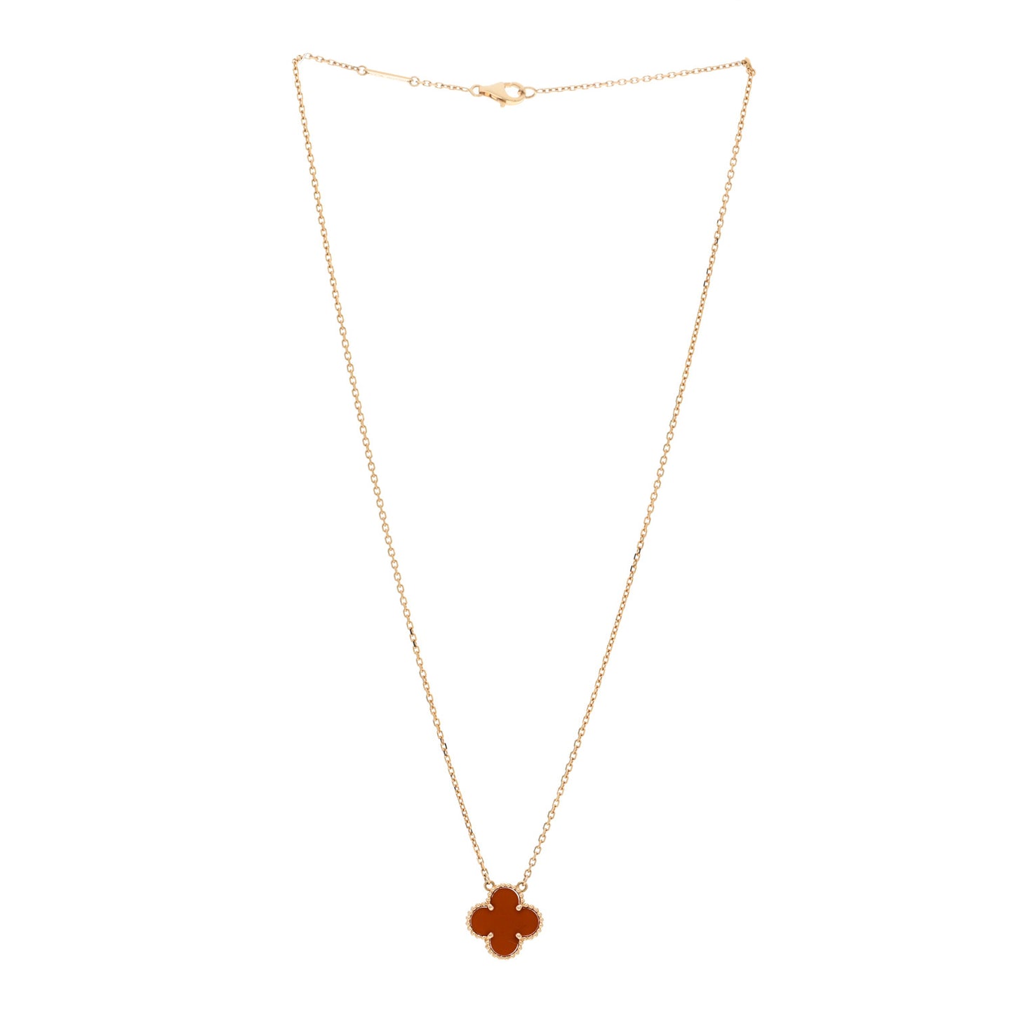 18K Yellow Gold Carnelian Vintage Alhambra Pendant Necklace