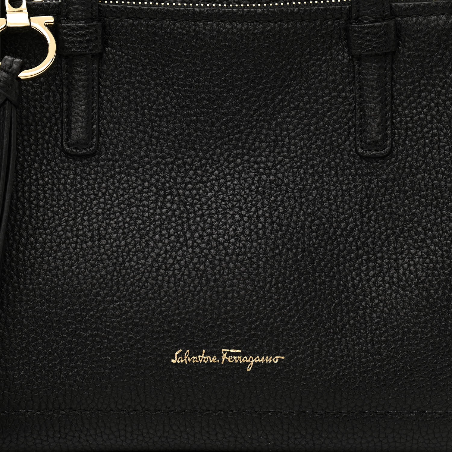 Salvatore Ferragamo Hammered Calfskin Double Handle Small Amy Tote Black 8 of 11