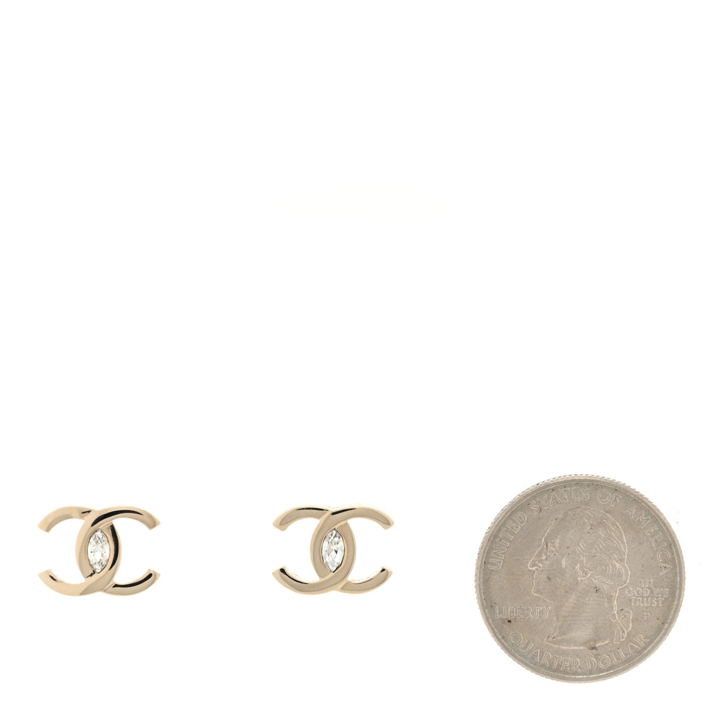 Metal Crystal CC Marquise Earrings Light Gold