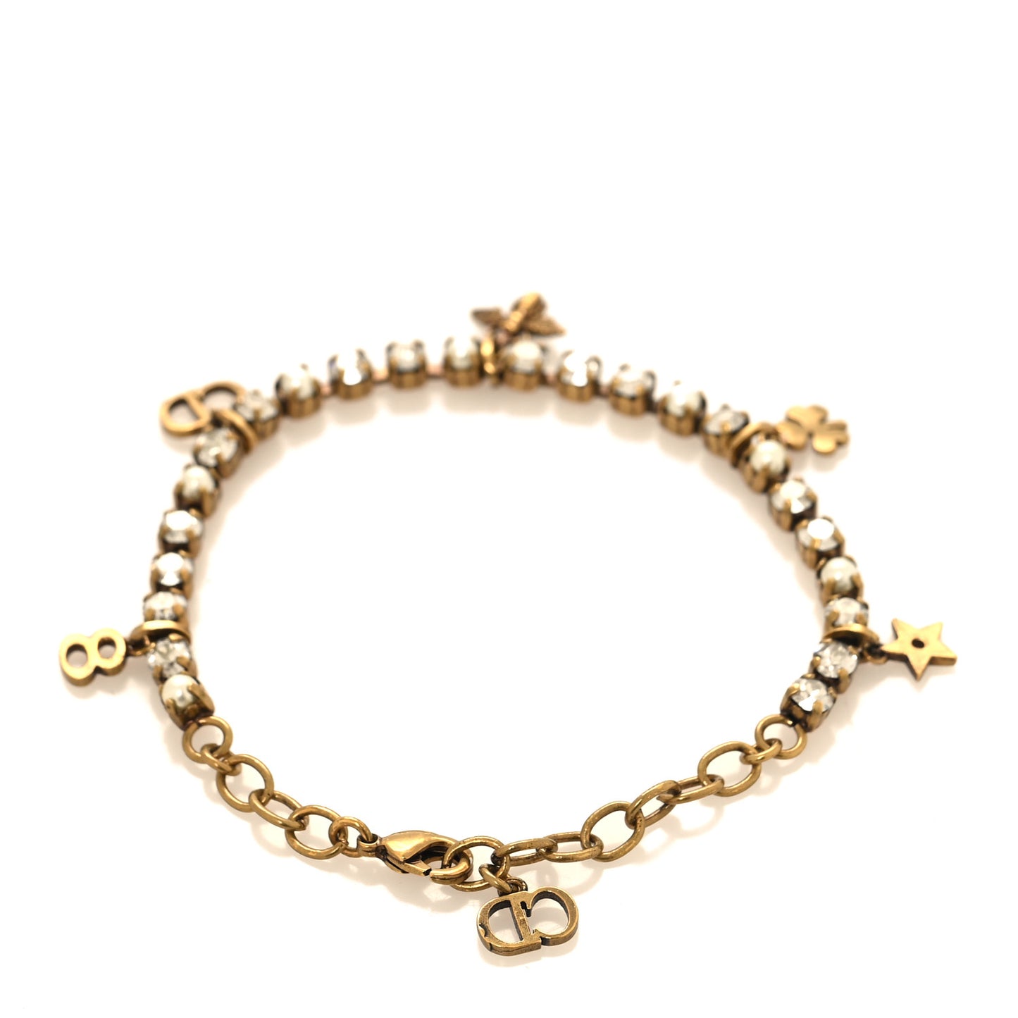 Crystal Pearl Charm Bracelet Gold