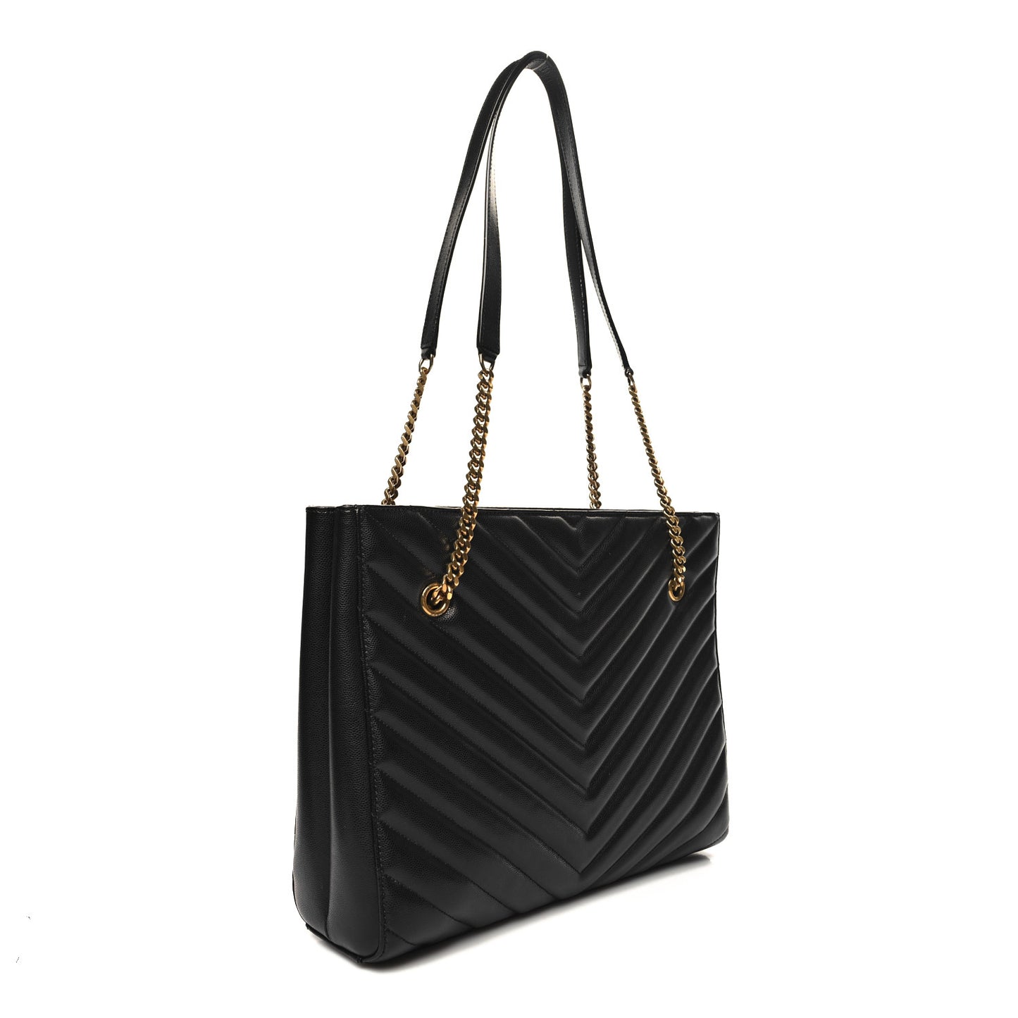Grain de Poudre Matelasse Chevron Medium Tribeca Shopping Bag Black