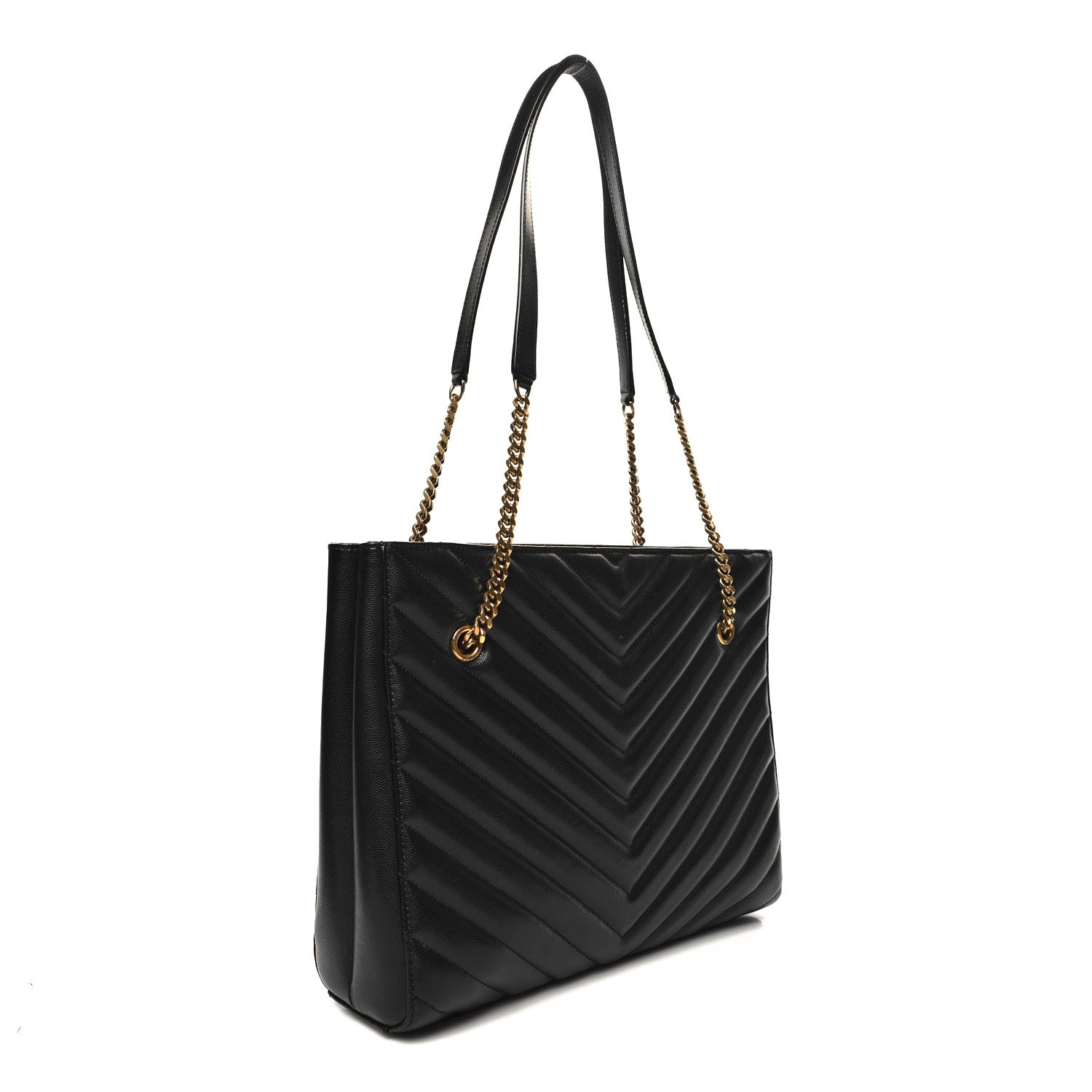 Saint Laurent Grain de Poudre Matelasse Chevron Medium Tribeca Shopping Bag Black 3 of 12